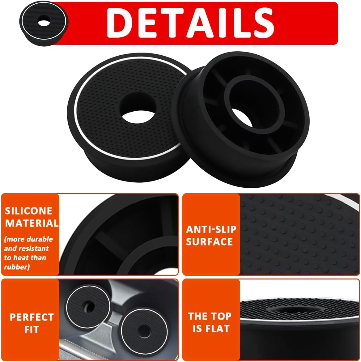 Auovo Cup Holder Spacer Replacement Compatible with Subaru Outback Legacy Accessories 2020-2024 Fit 2024 Crosstrek Silicone Cup Riser Cup Holder Lift Insert Spacers 92076AN00A (2Pcs, White Trim) - Orange image number 6