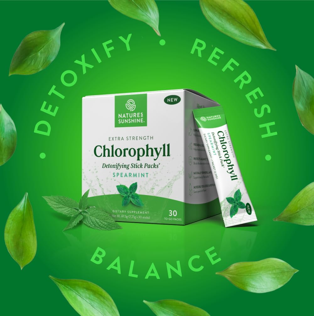 Natures Sunshine Extra Strength Chlorophyll Stick Packs Spearmint 30 To-Go Packs image number 1