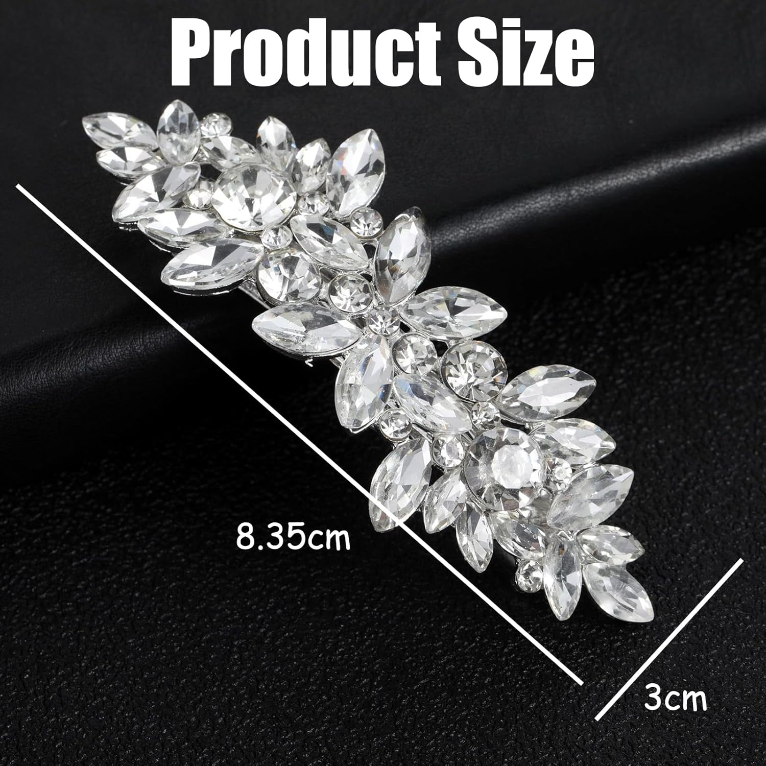 Crystal Elegance Bridal Hair Clip, Silver Rhinestone Wedding Hair Accessory, Sparkling Floral Design Hair Pin for Long Hair image number 4