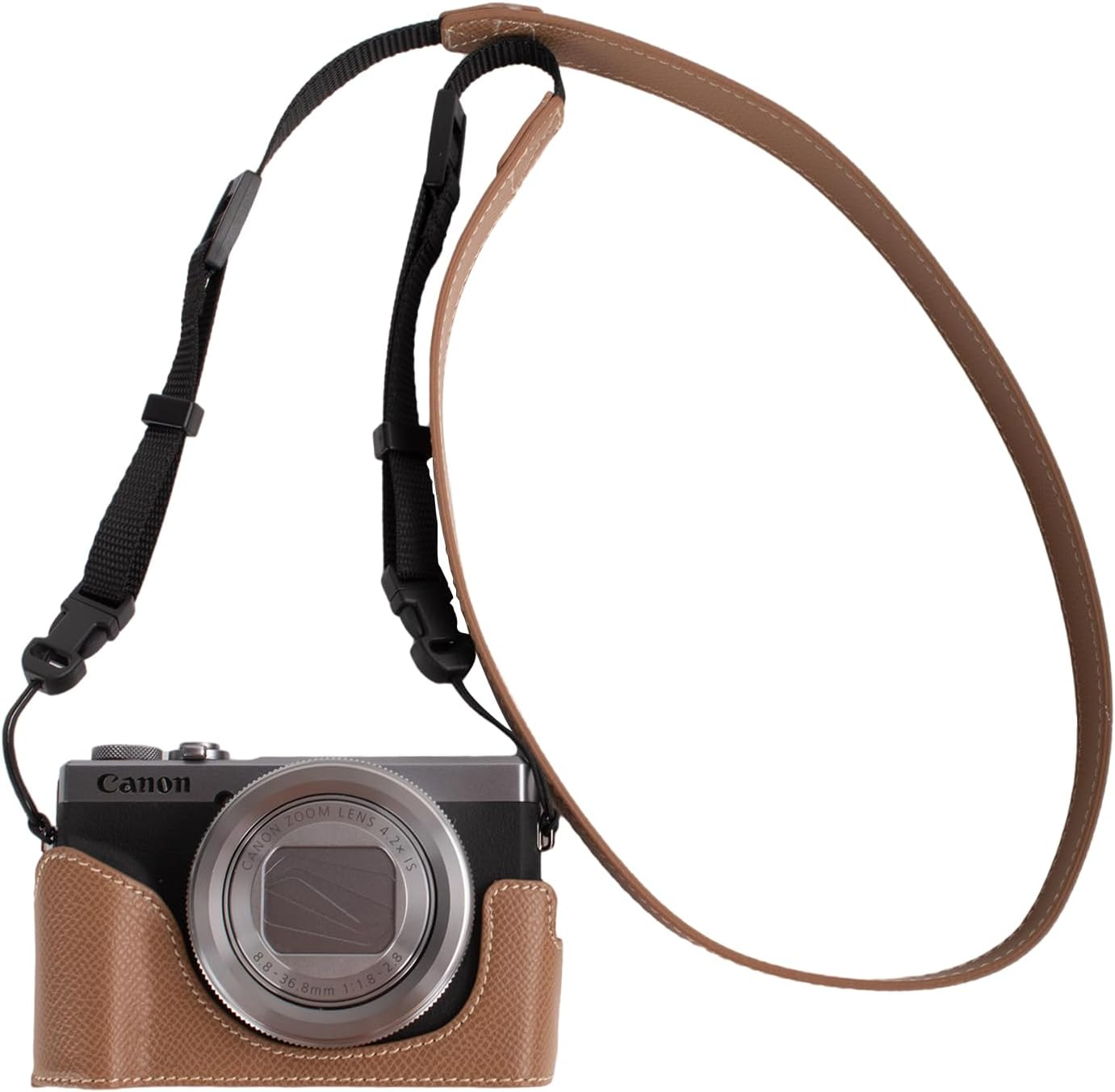 VOVMOEYA Protective Camera Case for Canon Powershot G7X Mark III/G7X Mark II Half Case with Adjustable Shoulder Strap PU G7X Mark Iii Accessories Lightweight-Black