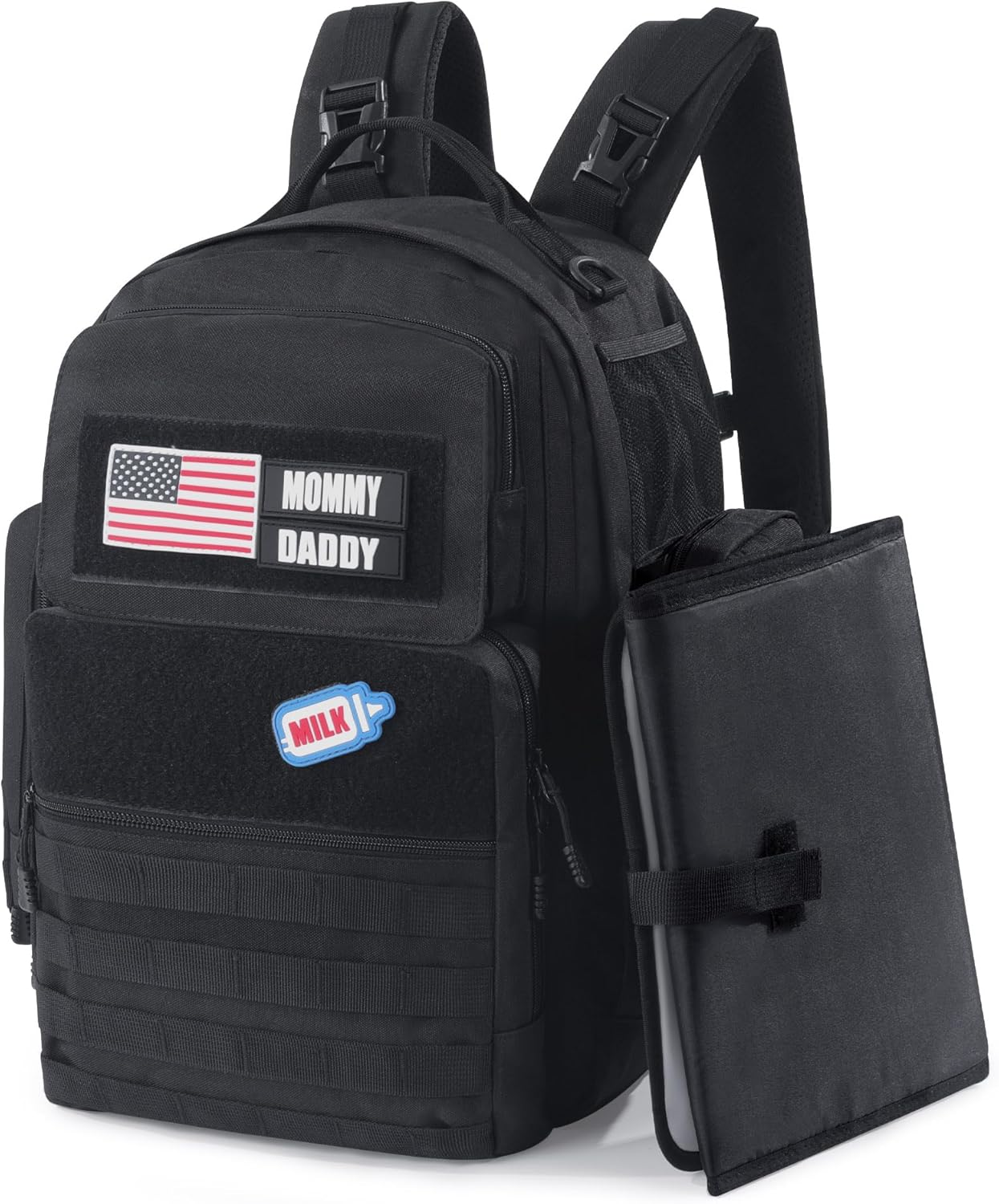 MABOZOO Black Military Dad Diaper Bag Backpack with Waterproof Changing Pad,Molle Style Mens Diaper Bag for Travel,Large Baby Backpack Bag with Insulated Bottle Holders image number 2