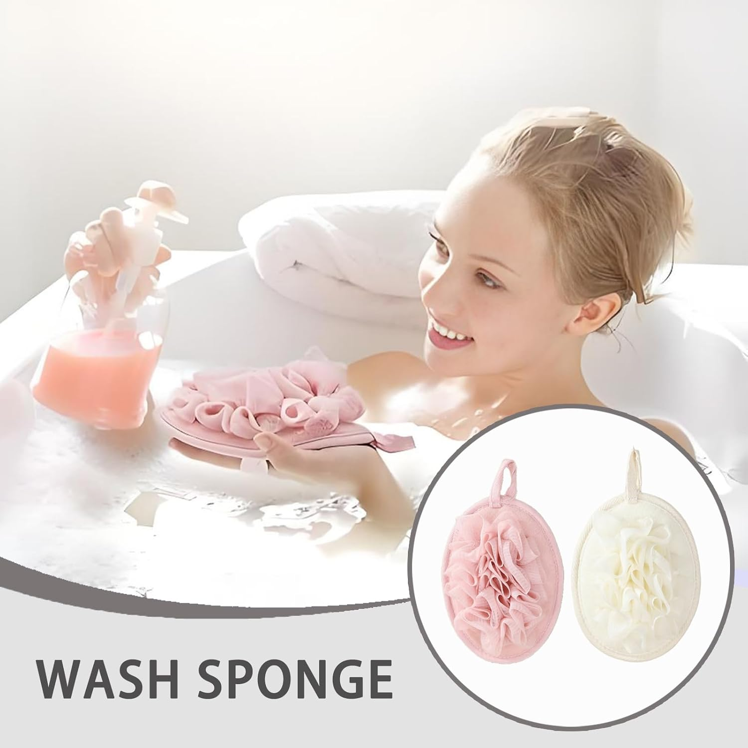 Checkzed Loofah Bath Shower Sponge Poufs &ndash; 2 Pack Large Mesh Shower Loofahs for Exfoliating & Cleansing, Eco-Friendly Body Scrubber Sponges, Gentle Shower Sponge for Bath & Body Products