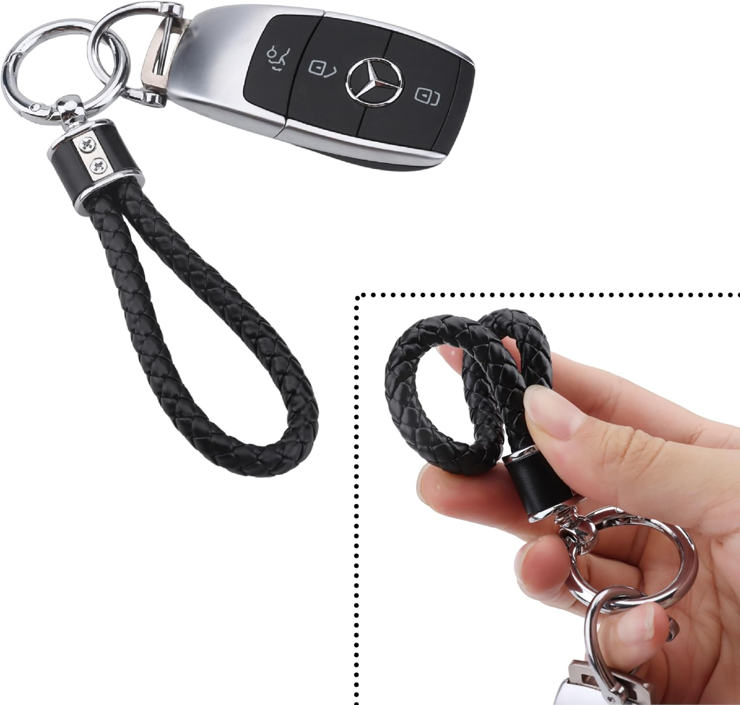 2Pcs Universal Leather Car Keychain, Metal Key Chain with Screwdriver and 360&deg; Rotatable D-Ring for Men Women Couple, Black and Pink image number 4