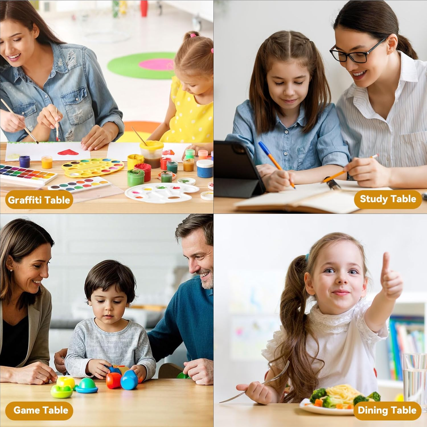 Adjustable Kids Table and 2 Chairs Set, 7-Level Height Table for Kids, Plastic Toddler Desk and Chair Set Ages 2-8, Art Table with 2 Seats, Ergonomic Backrest, Graffiti Surface, Gray, 60 X 80Cm