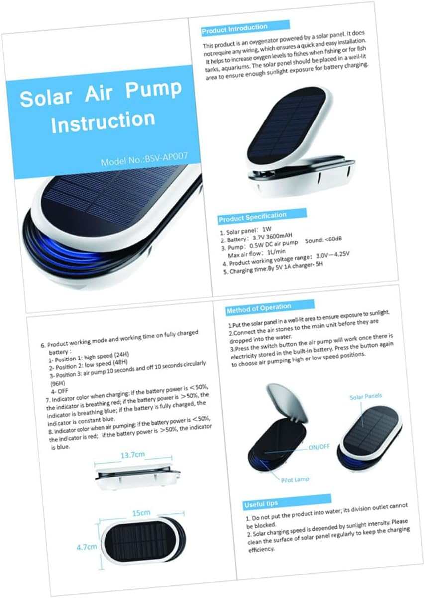 Mode Solar Power Oxygen Air Pump Portable Fish Tank Aquarium Aerator Low Noise Design for Outdoor Fishing and Home Aquarium Use image number 2