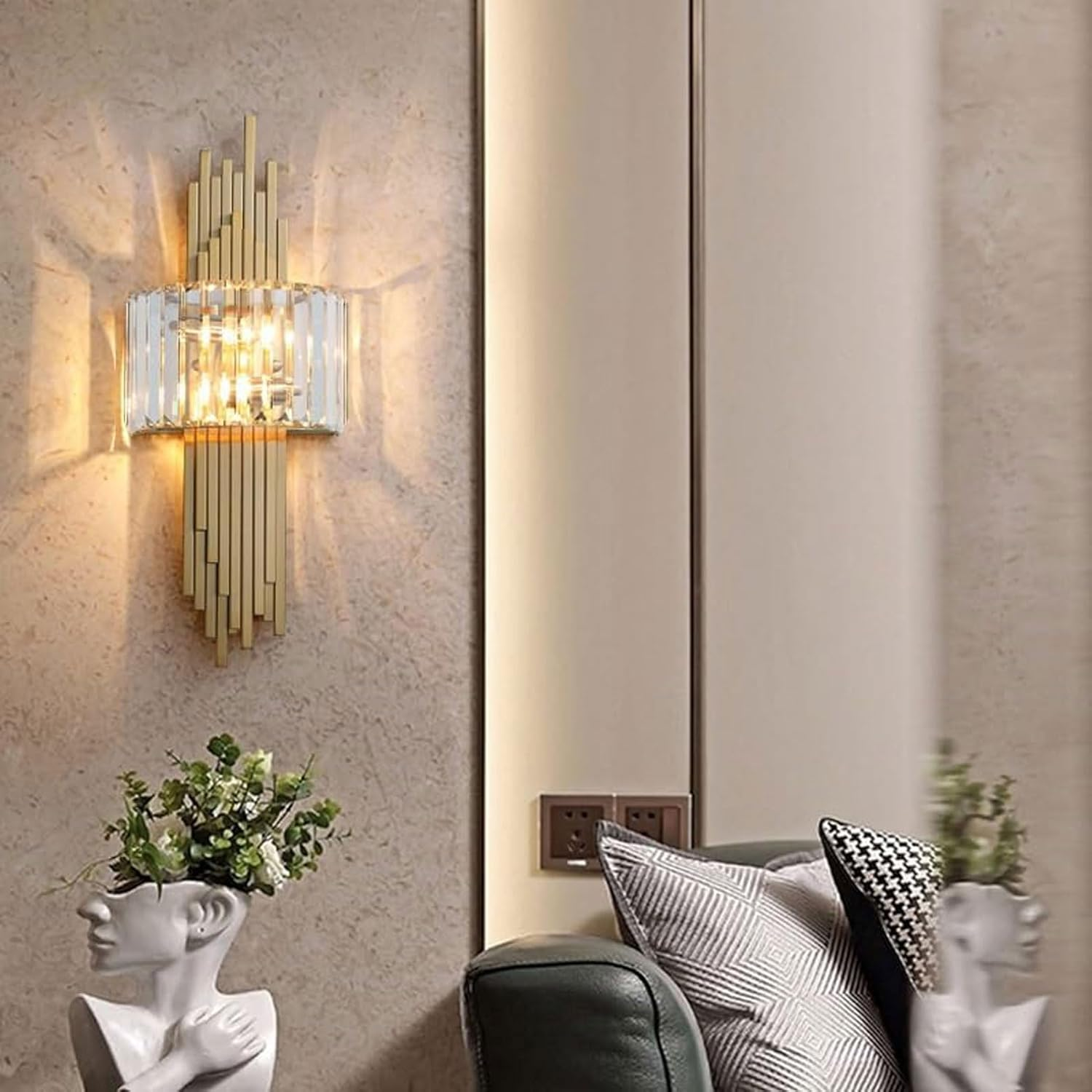 Gold Large Metal Base Mid Century Crystal Wall Lamp E14 2-Lights Wall Sconce Fixtures for Bedroom Bedside Bathroom Hallway Wall Lighting image number 6