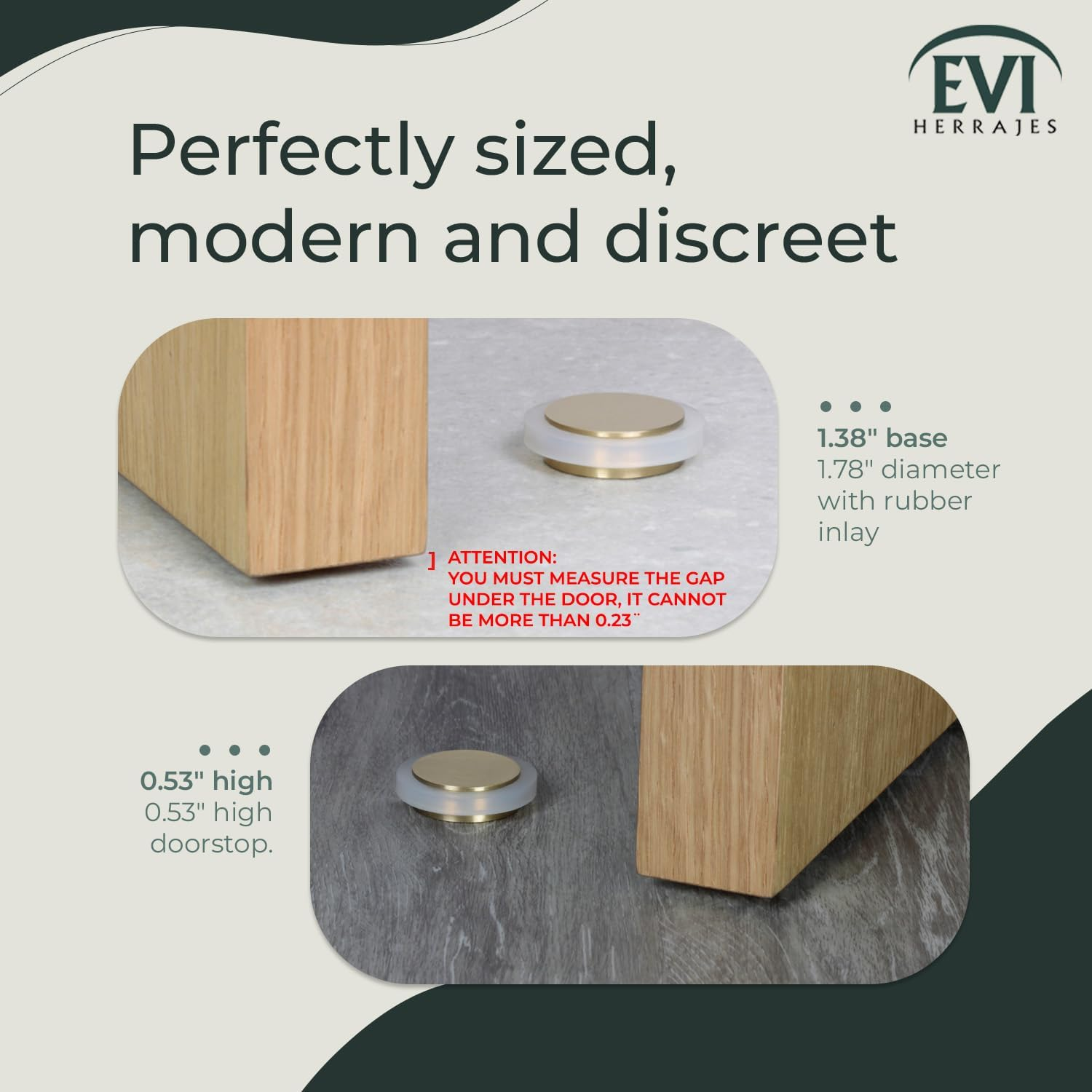EVI Herrajes | Brass Door Stopper | &Oslash;35X13Mm | Floor Mounted | Adhesive Installation | White Protection | Great Adherence | Mod I-203-BLMT image number 2