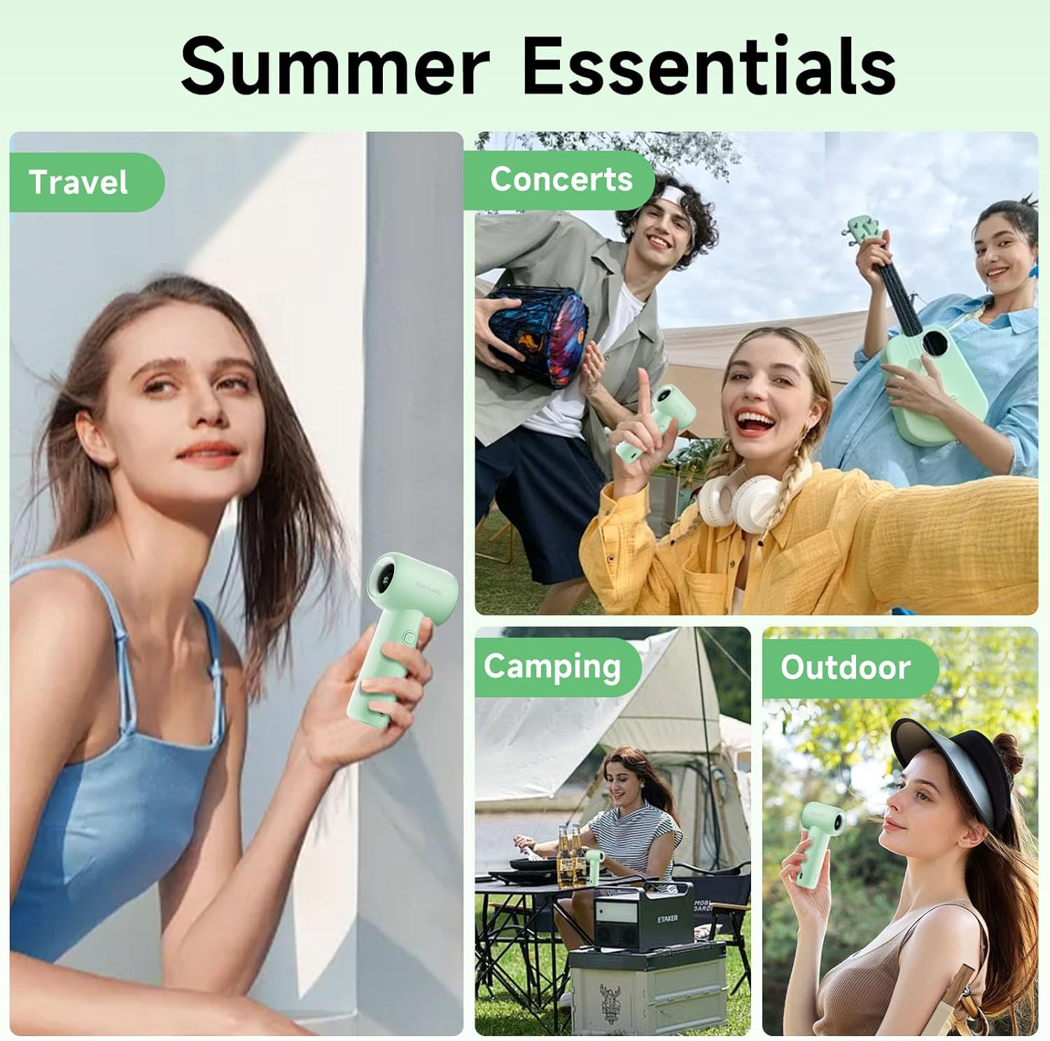 DAIMULIFE Mini Handheld Fans with 3000Mah Rechargeable Battery, Speed(1-100) Adjustable Portable Turbo Fan, Personal Fan for Travel/Summer/Concerts/Lash, Gifts for Women (Green) - Green image number 3