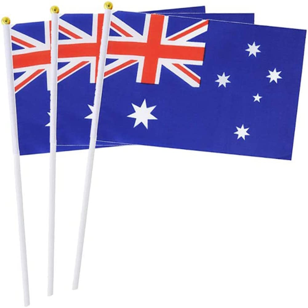 10 Pack Australia Flags 5X8 Inch Hand Waving Stick Flags Small Handheld AU Flags with Safe round Top Mini National Day Country Flags Party Decorations for Parades World Cup Sports International Festival Events (Australia Flag) image number 5