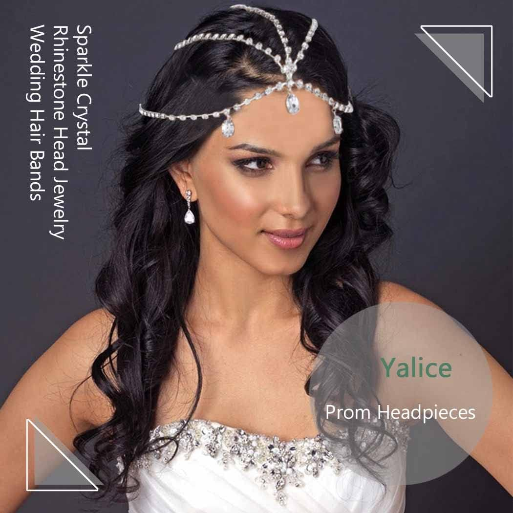 Yalice Layered Head Chain Rhinestone Head Jewelry Sparkly Bridal Headpieces Sparkle Crystal Headbands Wedding Prom Hair Jewelry for Women and Girls (Silver) - Gold image number 6