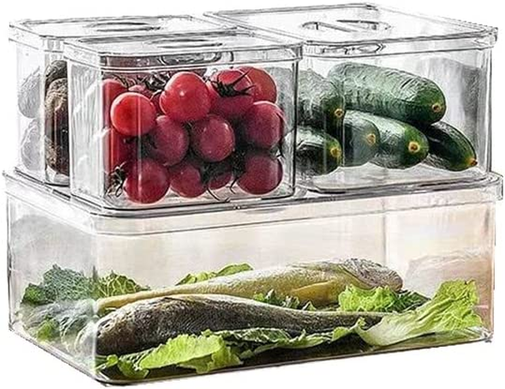 Set of 4 Refrigerator Organizer Box with Lid - Storage Boxes for Fridge, Freezer, Pantry, Kitchen Cabinet, Shelves - Plastic Containers to Store Fruit, Spices, Vegetable, Fish, Meat image number 2