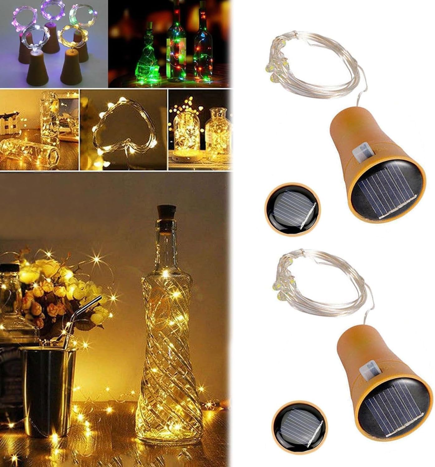 Zzhugyin Wine Bottle Lights with Cork Lights, 20 LED Waterproof Outdoor Fairy String Light, DIY Bedroom Party Wedding Christmas (Warm Light-2Pack)
