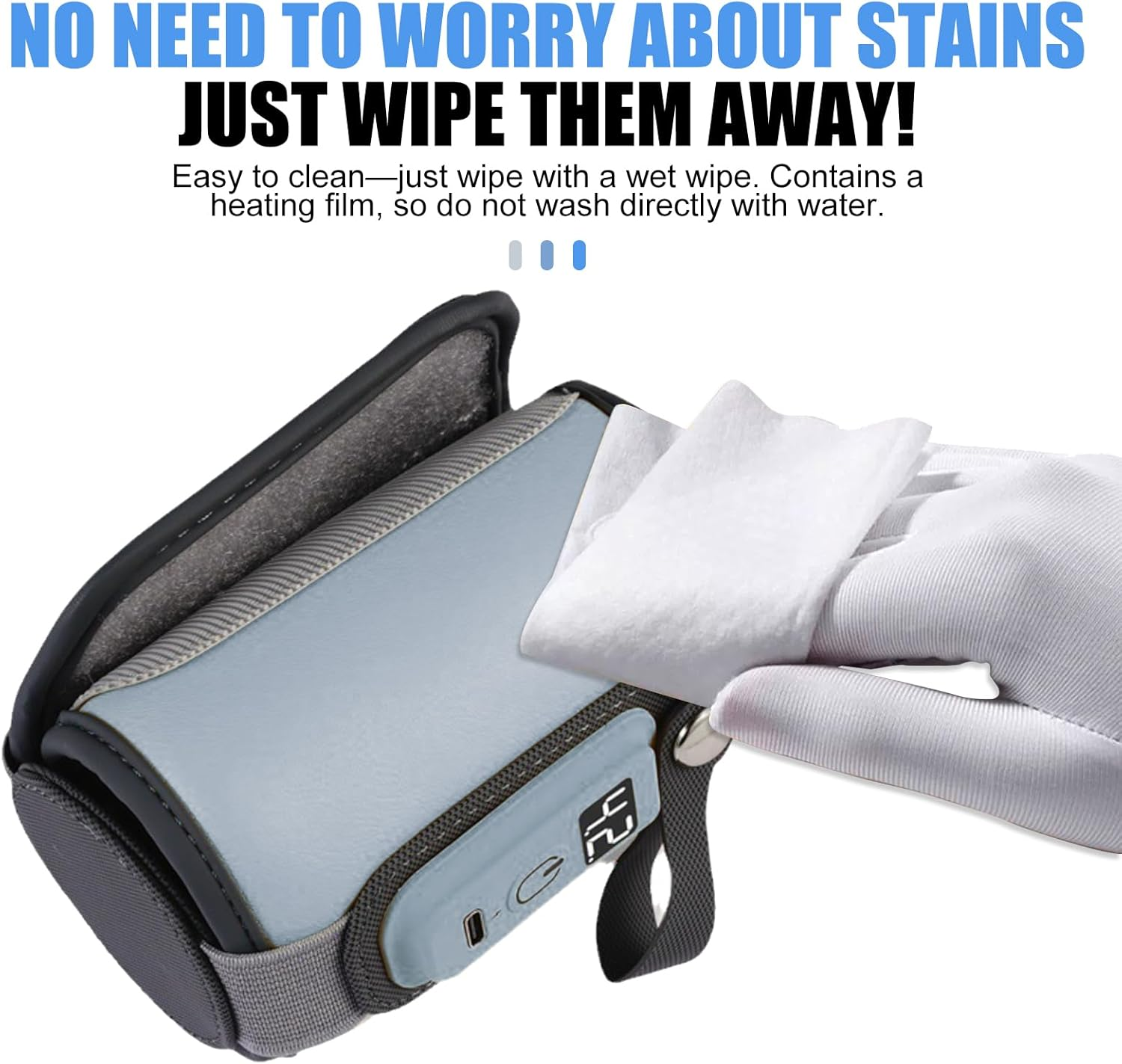 Baby Bottle Warmer Portable,Milk Warmer 5-Speed Temperature Adjustment,Usb-C Charging,Adjustable Velcro,Easy to Clean,Suitable for Most Baby Bottles,Blue image number 2