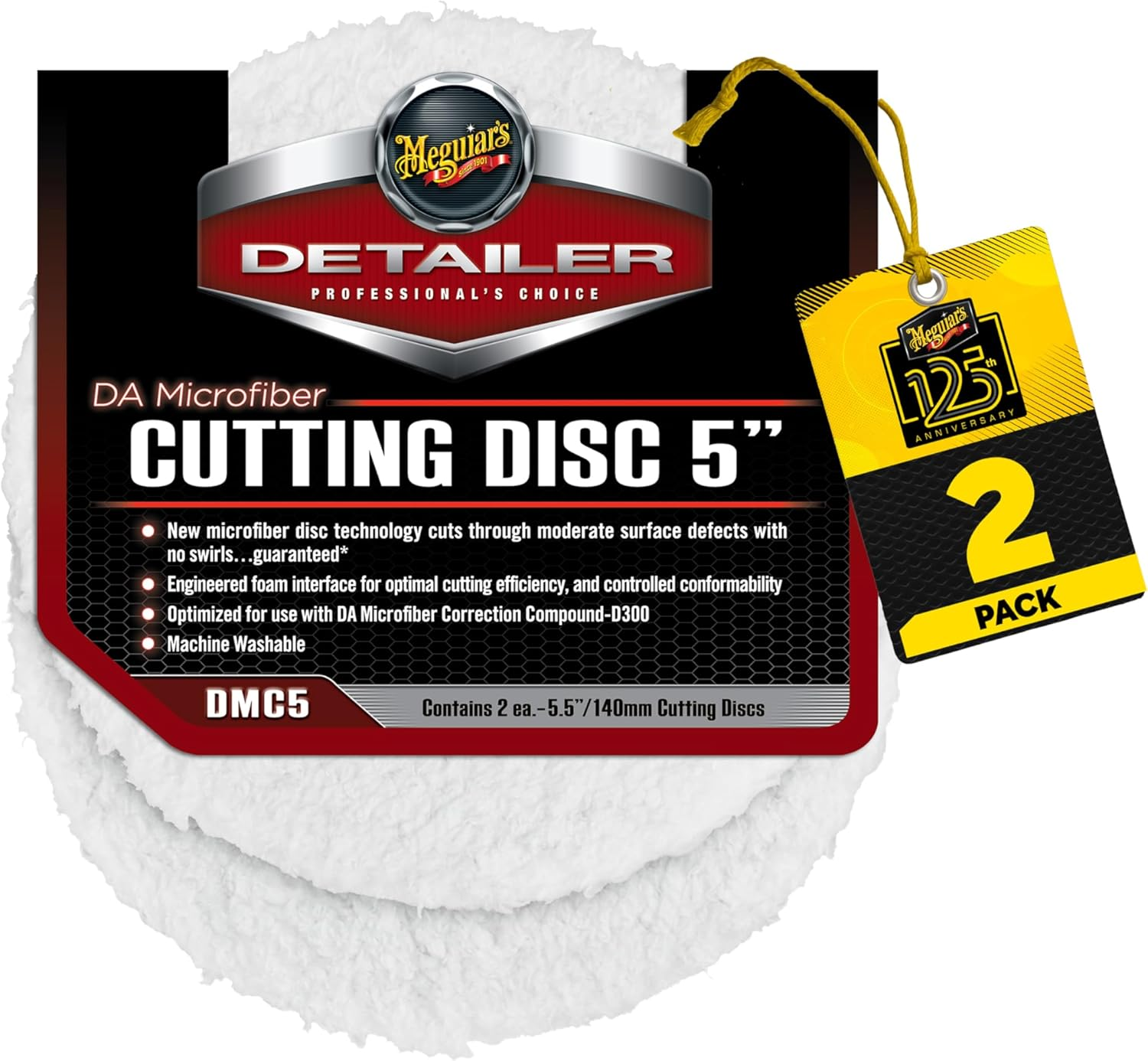 Meguiar'S DA Microfiber Cutting Disc - Microfibre Buffing Pad with Microfibre Disc Technology - Microfiber Cutting Pad for Car Cutting, Buffing, Waxing and Polishing - 5.5In / 140Mm - Twin Pack image number 1
