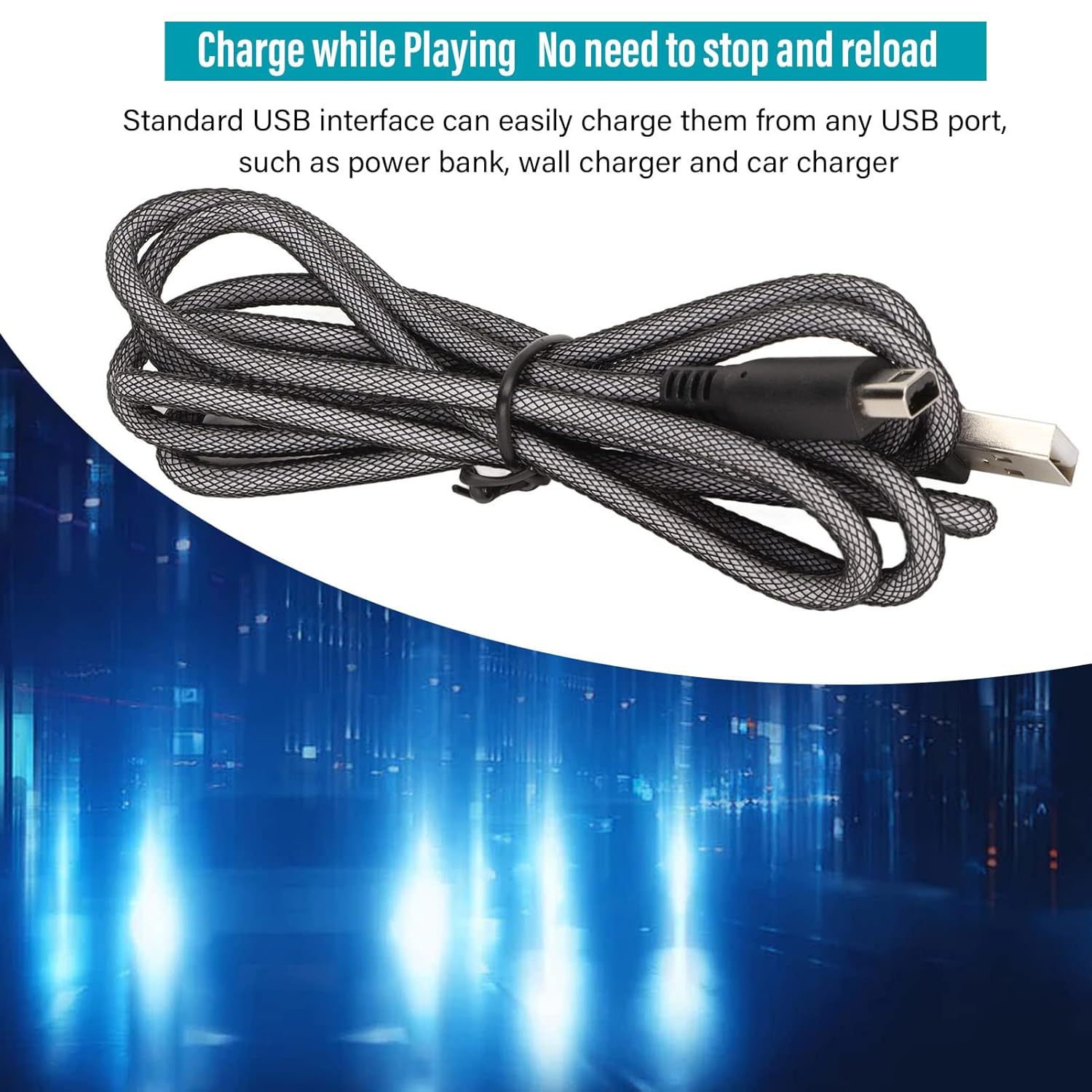 2Pcs 3DS USB Charger Cable Compatible with 2DS, New 3DS/XL, New 2DS XL, NDSI, NDSI LL, Supports Charging While Playing, 4.9Ft image number 3