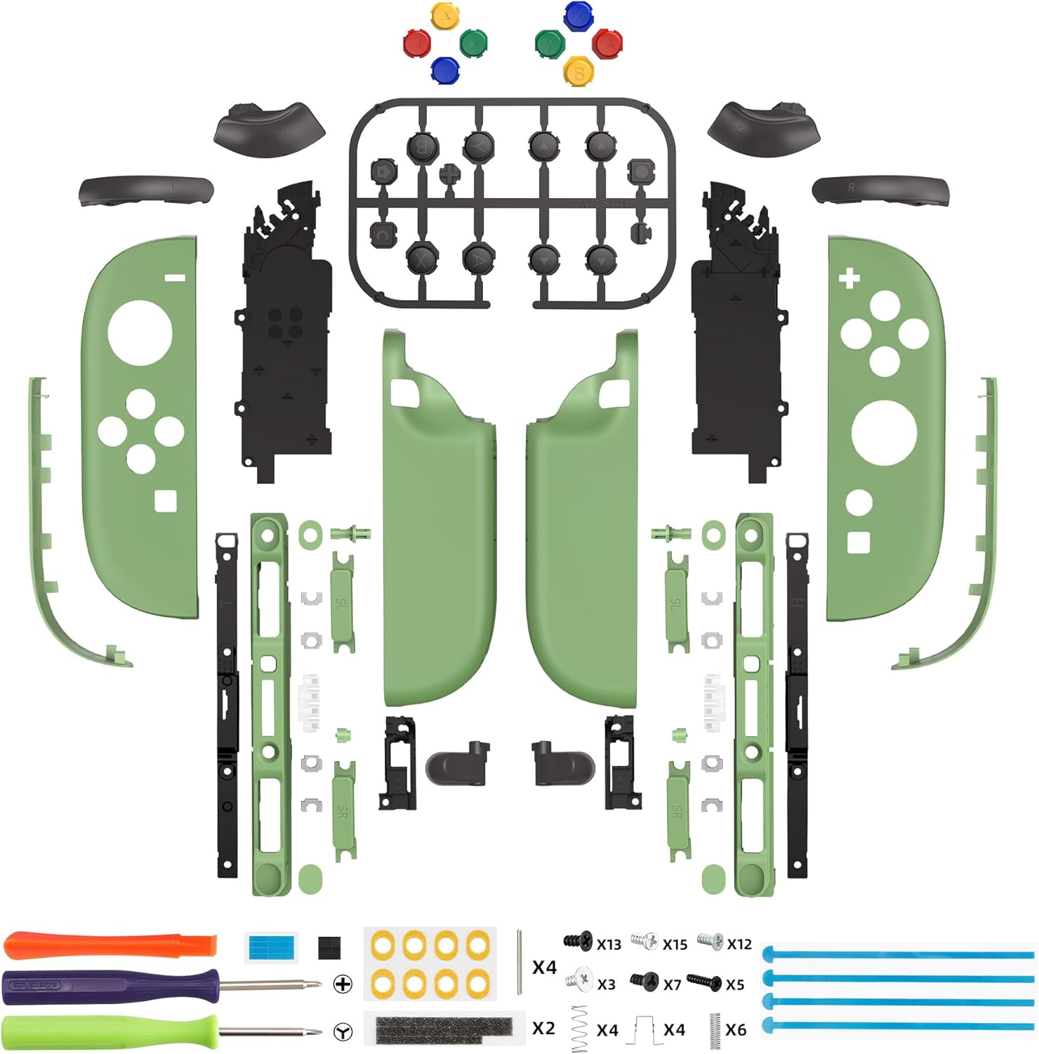 Extremerate DIY Replacement Shell Buttons for Joycon 2, Custom Full Set Housing Case + Decorative Strips + Middle Bracket + Buttons for Nintendo Switch 2 Controller - Deluxe Version - Matcha Green image number 5