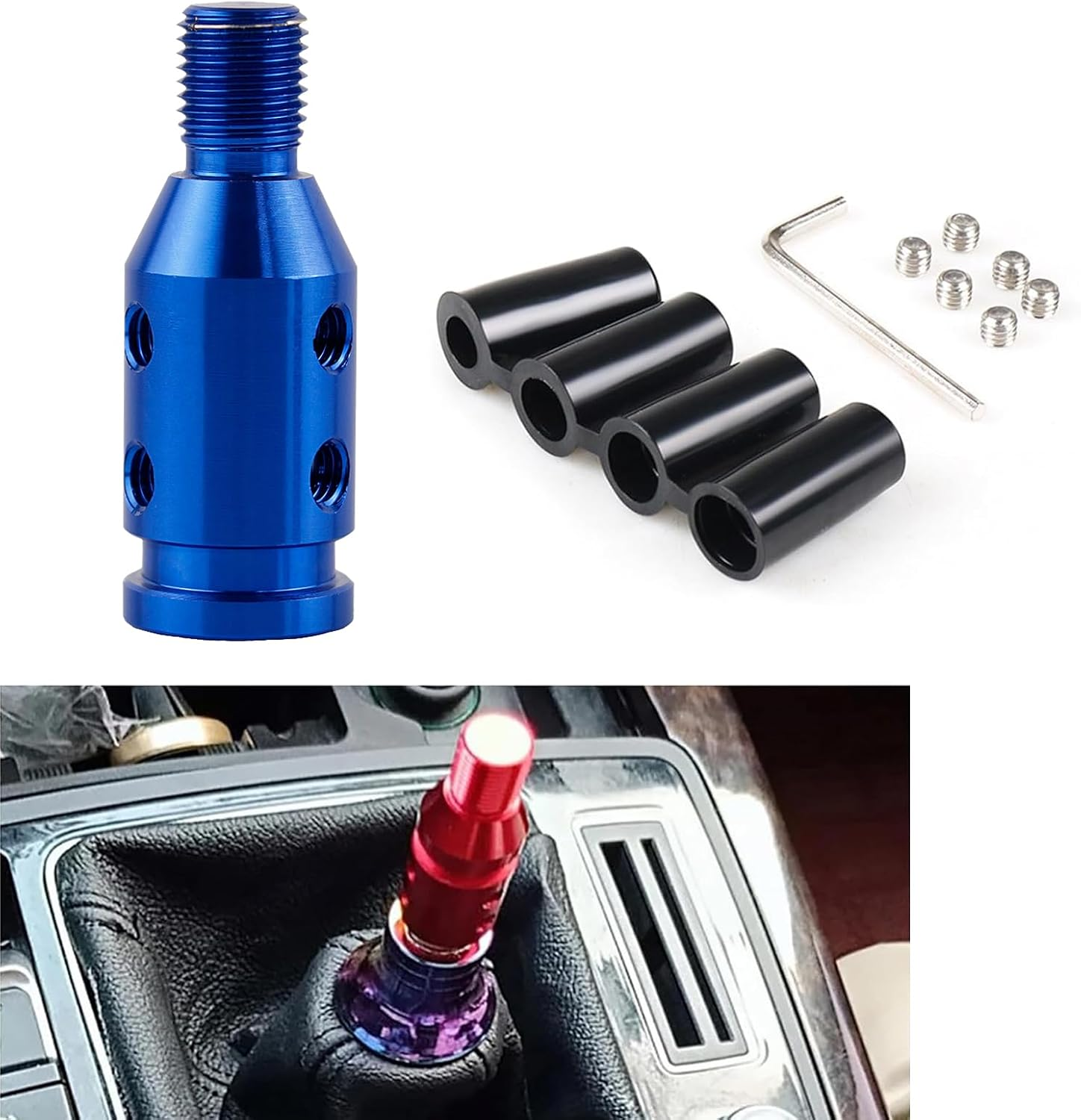 Pack-1 Automotive Gear Head Thread Adapter, M12 X 1.25 Metal Shift Knob Gear Lever Adapter, Car Multi-Functional Replacement Accessories, Compatible with Most Cars, Trucks, Suvs (Blue)