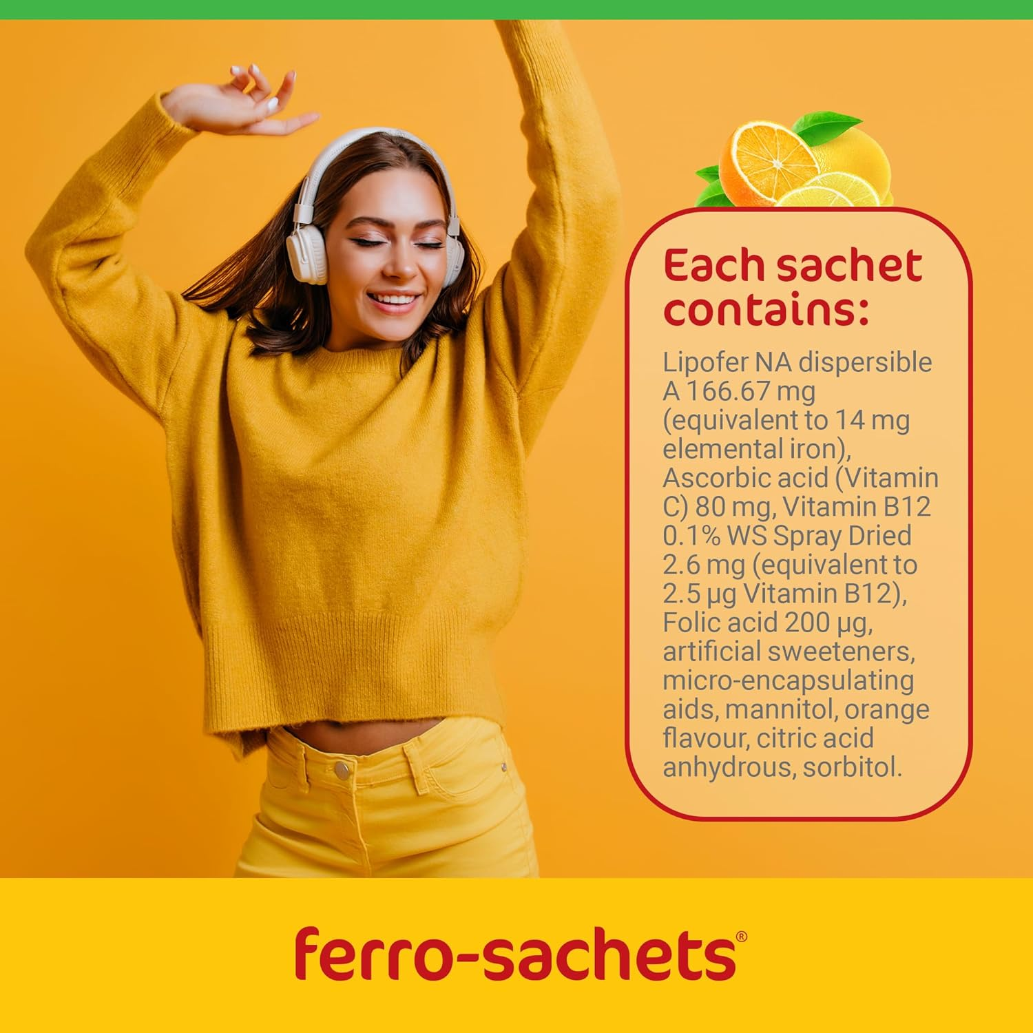 Ferro-Sachets Iron Supplement - Liposomal Iron Granules with Added Vitamin C, Folic Acid and Vitamin B12. Energy and Vitality. Adults. Kids. Vegan image number 3