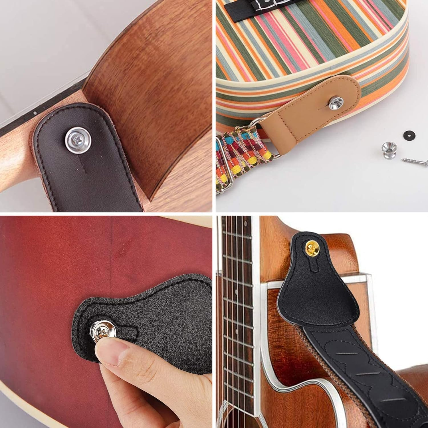 6 Pcs Guitar Strap Buttons Lock Pins, Guitar Metal Strap Buttons, Guitar Strap Locks Metal End Pins Flat Head for Acoustic Guitar, Electric Guitar, Bass, Ukulele(Gold, Silver, Black) image number 1