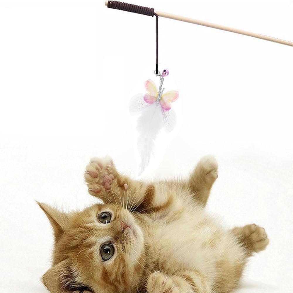 Leanockesa 2PCS Interactive Cat Wand Refills, Butterfly and Feather Replacement Toys for Cat Teaser, Engaging Play for Cats, Safe Durable Kitten Toys, Fun Feather and Butterfly Toys ﻿﻿ image number 4