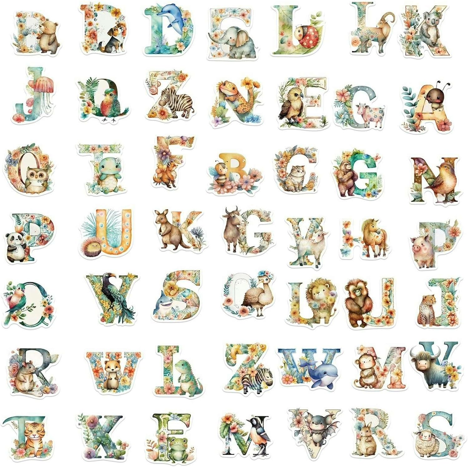 Animal Letter Stickers for Kids, 52Pcs Cute Stickers for Kindle Book Laptop Computer Water Bottle Skateboard Guitar, Scrapbooking Supplies for Toddlers Kids Boys Girls Teens image number 2