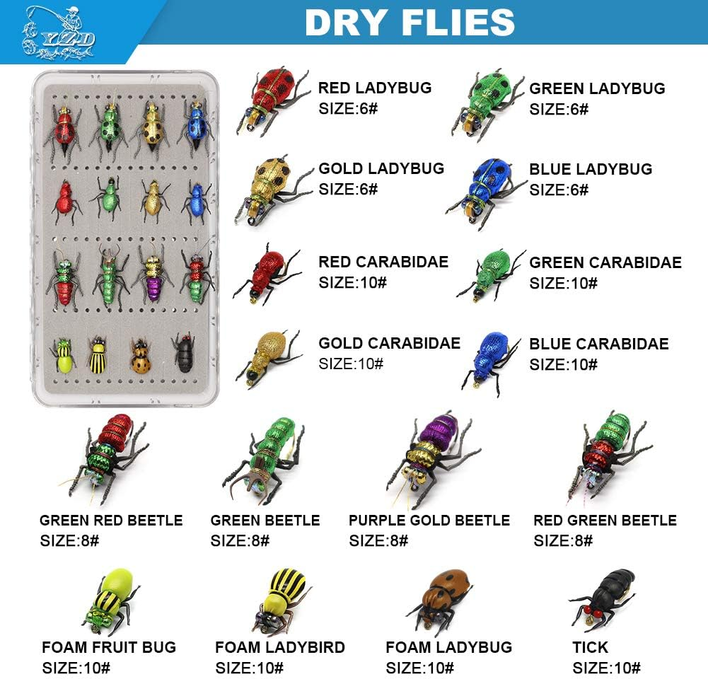 YZD Realistic Trout Hand Tie Fly Fishing Flies Collection Dry Wet Nymph Fly Assortment with Fly Box Lures Kits 12/16/18/22/36/48Pcs - Cicada Kit 12Pcs image number 4