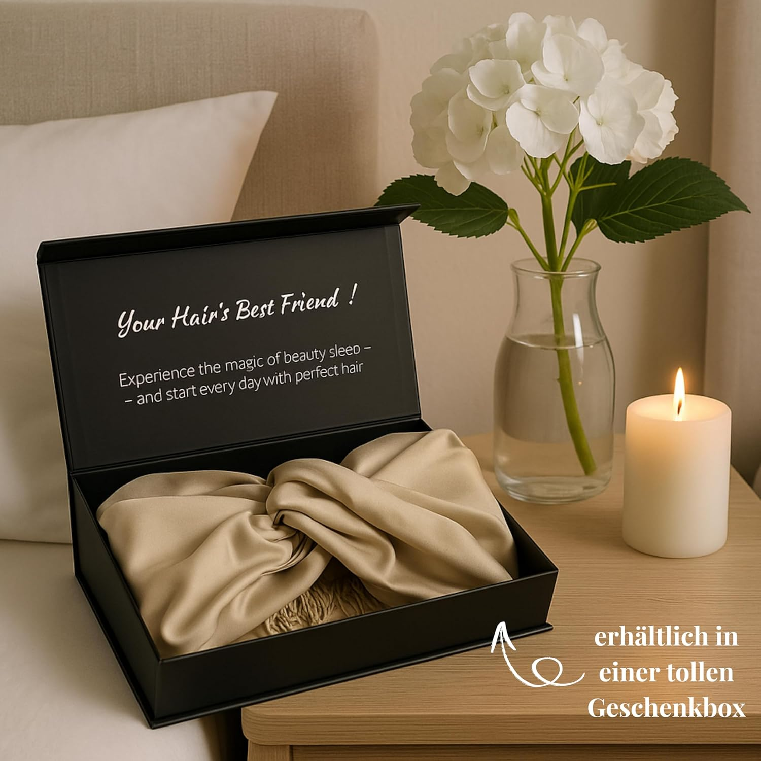 Silk Bonnet for Sleeping with Clip Suitable for All Sizes & Hair Types - Protects Hair from Breakage & Split Ends | Retains Curl Shape, Saves Time While Styling | Flortree (Champagne) image number 4