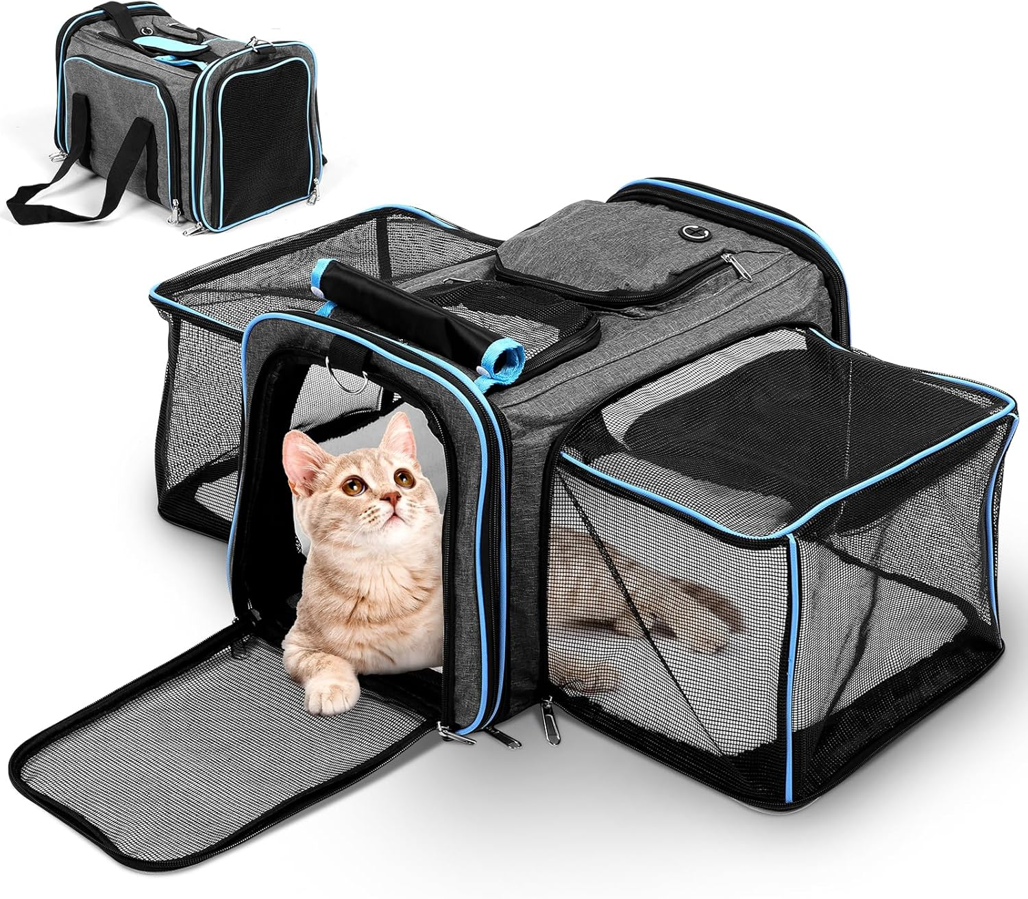 Expandable Cat Backpack - Dog Backpack up to 15 Kg, Foldable Cat Backpack for Cats Dogs with Inner Safety Lead and Pet Mat Cat Transport Bag Max image number 5