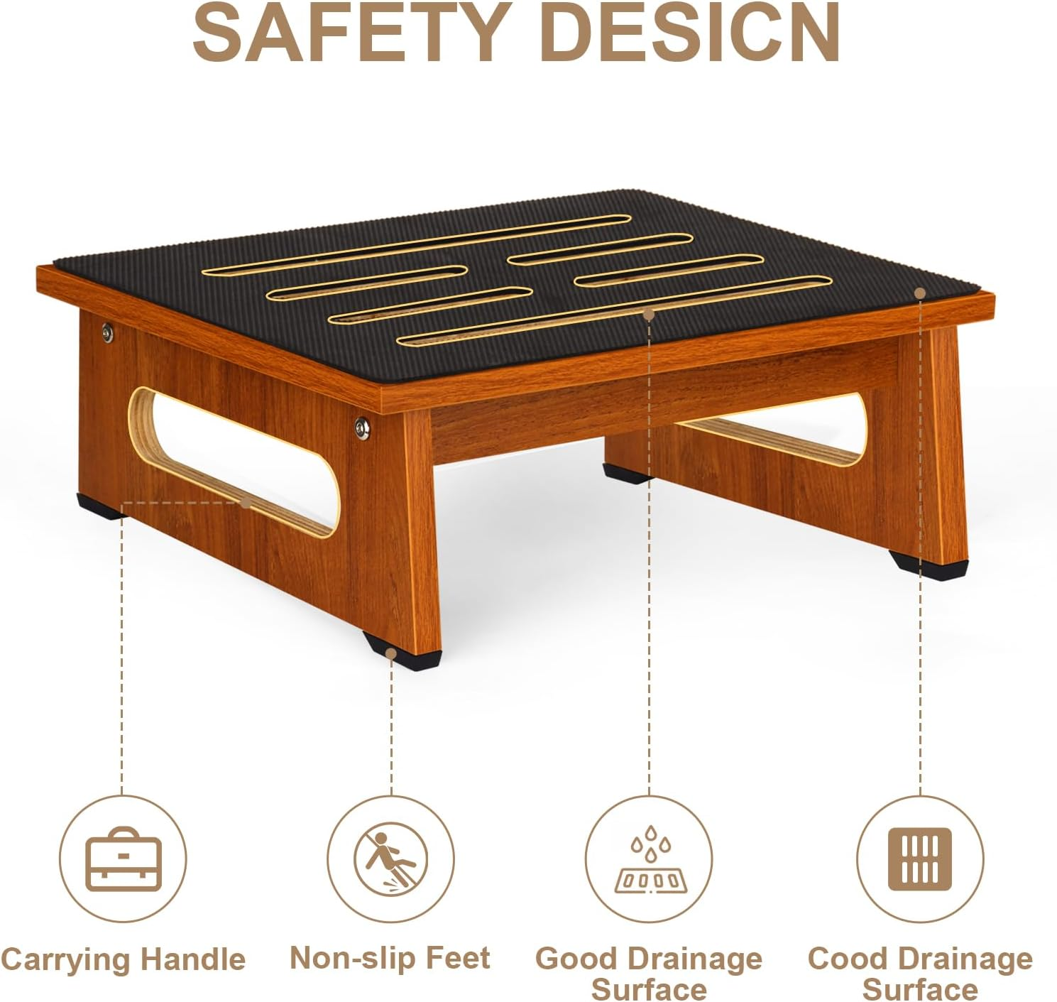 Raylove One Step Stool for Adults & Seniors with Non-Slip Rubber Stepping Surface, Indoor/Outdoor Platform Step,450 Ib Portable Single Wooden Riser Bathroom, Kitchen,Bedside image number 4