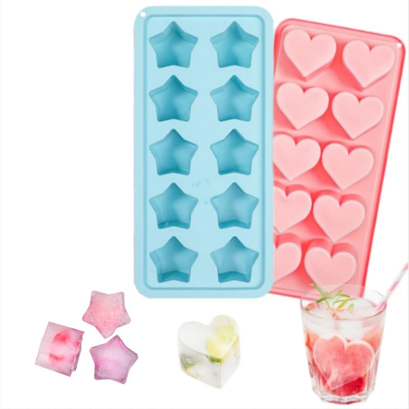Wady 2 Pcs Ice Cube Tray,Heart Mould Star Shape and Star Shape Ice Cube Tray for Candy, Silicone Ice Cube Traychocolate, Jelly, Cocktails, Juice, Whiskey, Reusable (Pink+Bule) image number 5