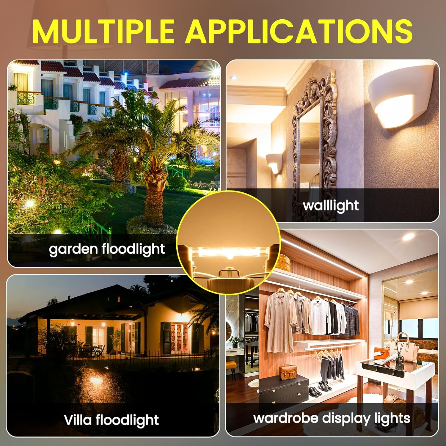 R7S Halogen Bulbs 118Mm, 160W R7S Bulbs 118Mm Dimmable,2000Lm Security Halogen Light Bulbs Warm White 2700K Energy Saving Tungsten Linear Floodlight Bulbs, 2Packs image number 4