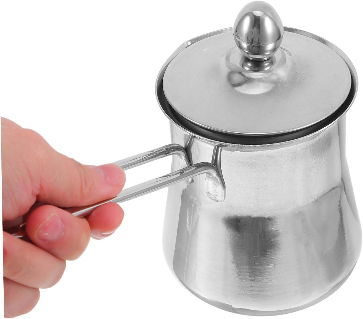 SHOWERORO Thickened Stainless Steel Frothing Pitcher with Lid Portable Milk Pouring Cup for Home Office Travel Compact Espresso Milk Jug with Handle for Coffee Frother image number 6