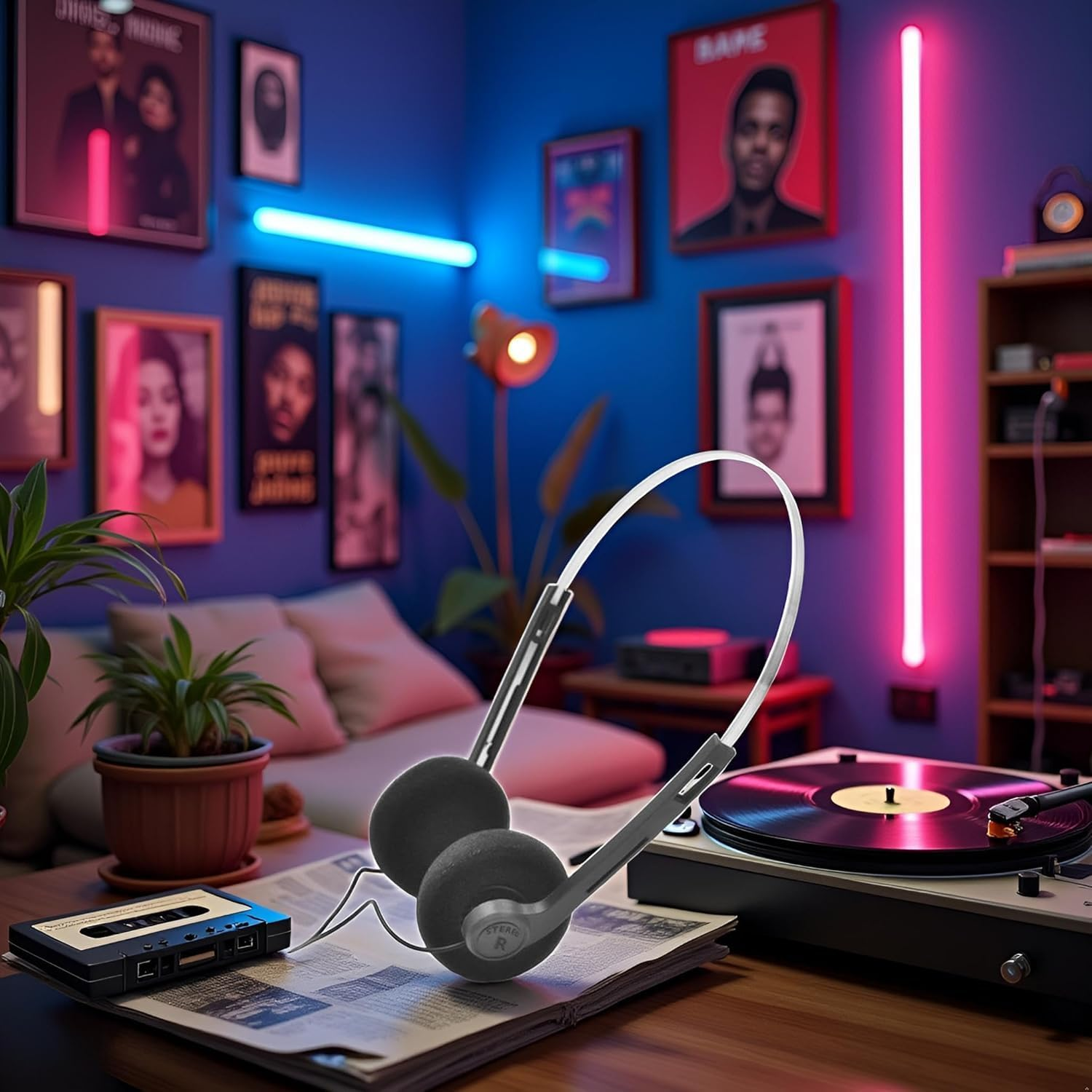 Black Retro Over-Ear Earphones,Mini Stereo Lightweight Headphones with Cord, 80S 90S Vintage Headset Wired, Hi-Fi Stereo Earphone,For Most Mobile Phones Playback Pevices Headphones