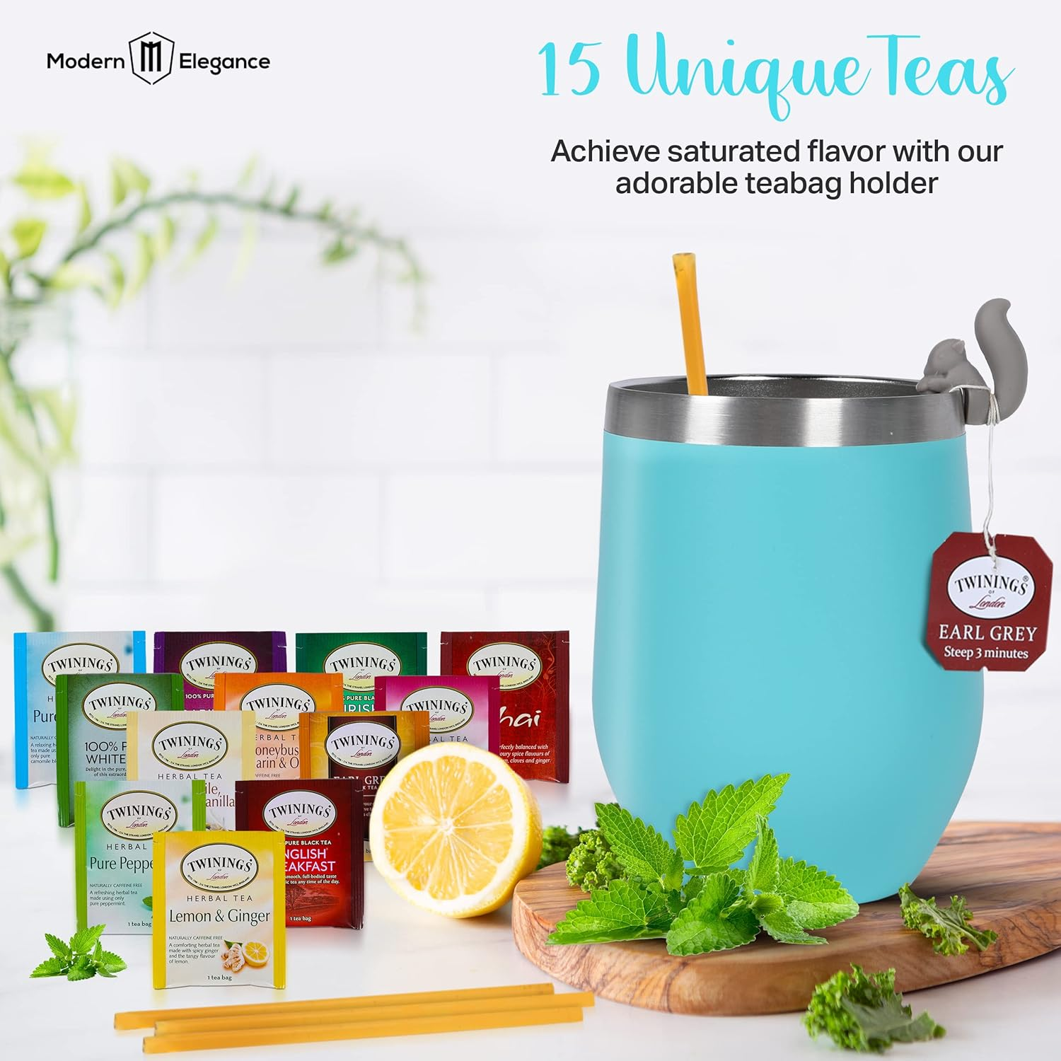 Tea Gifts for Women &ndash; Sampler Gift Basket with 15 Unique Blends, Honey Sticks, Stainless Tumbler & Gift-Ready Box (Teal) image number 5