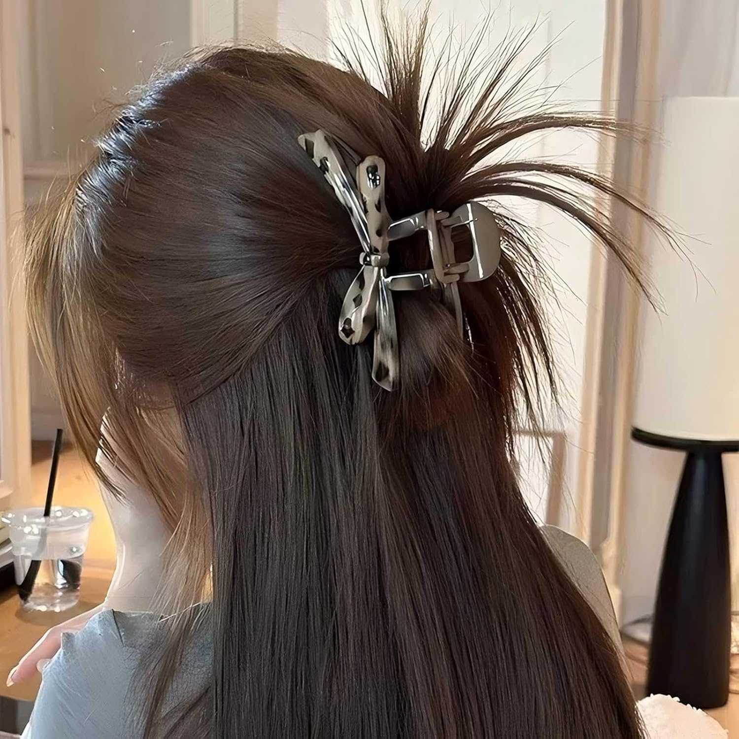 Inateannal Vintage Large Bow Claw Clips Large Turtle Plastic Hair Claw Acrylic Leopard Print Hair Clips Thick Curly Non-Slip Hair Clips Strong Hold Bow Hair Accessories image number 5