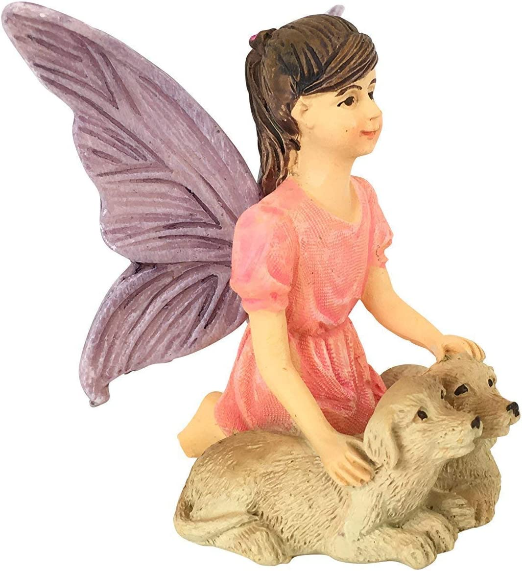Glitzglam Sofie the Garden Fairy with the Puppies - a Miniature Fairy Figurine for Your Fairy Garden By image number 4