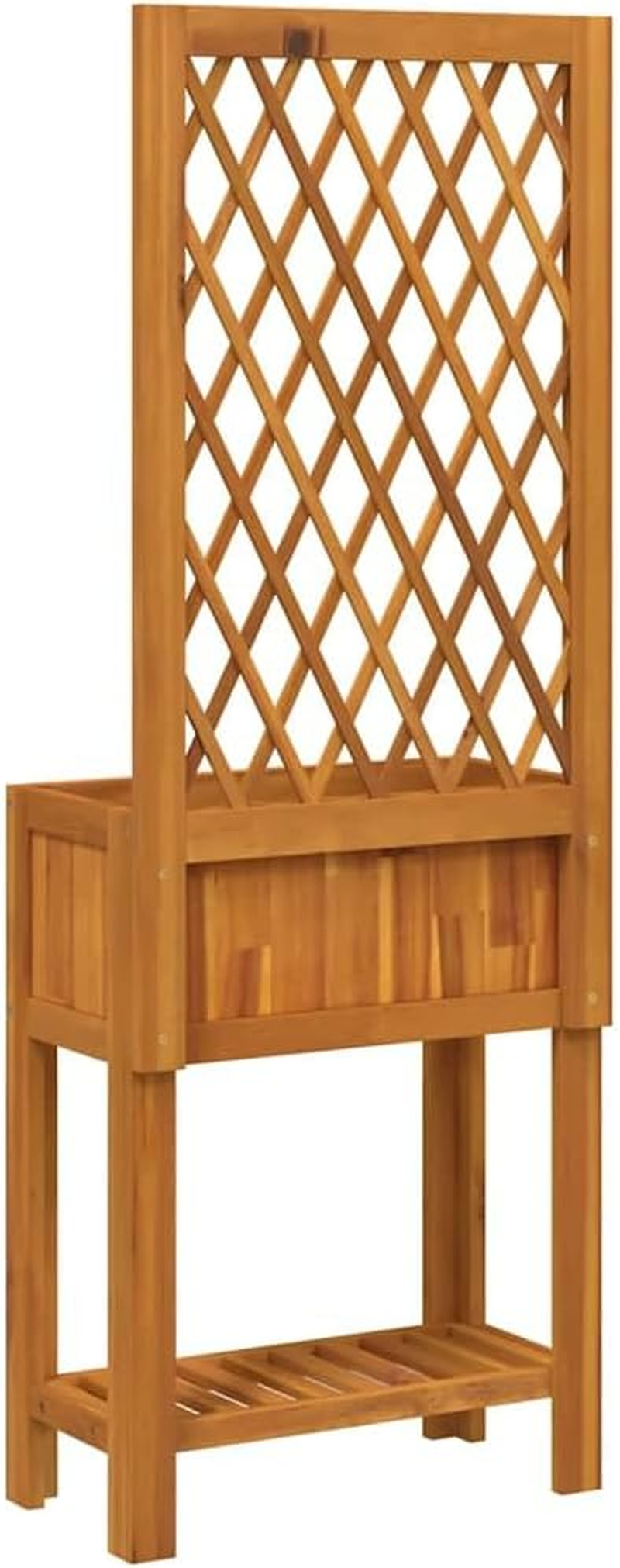 ** Vidaxl Solid Acacia Wood Planter Box with Trellis and Shelf for Climbing Plants - 55X29.5X152 Cm - Garden, Patio, Terrace Growing Bed image number 3