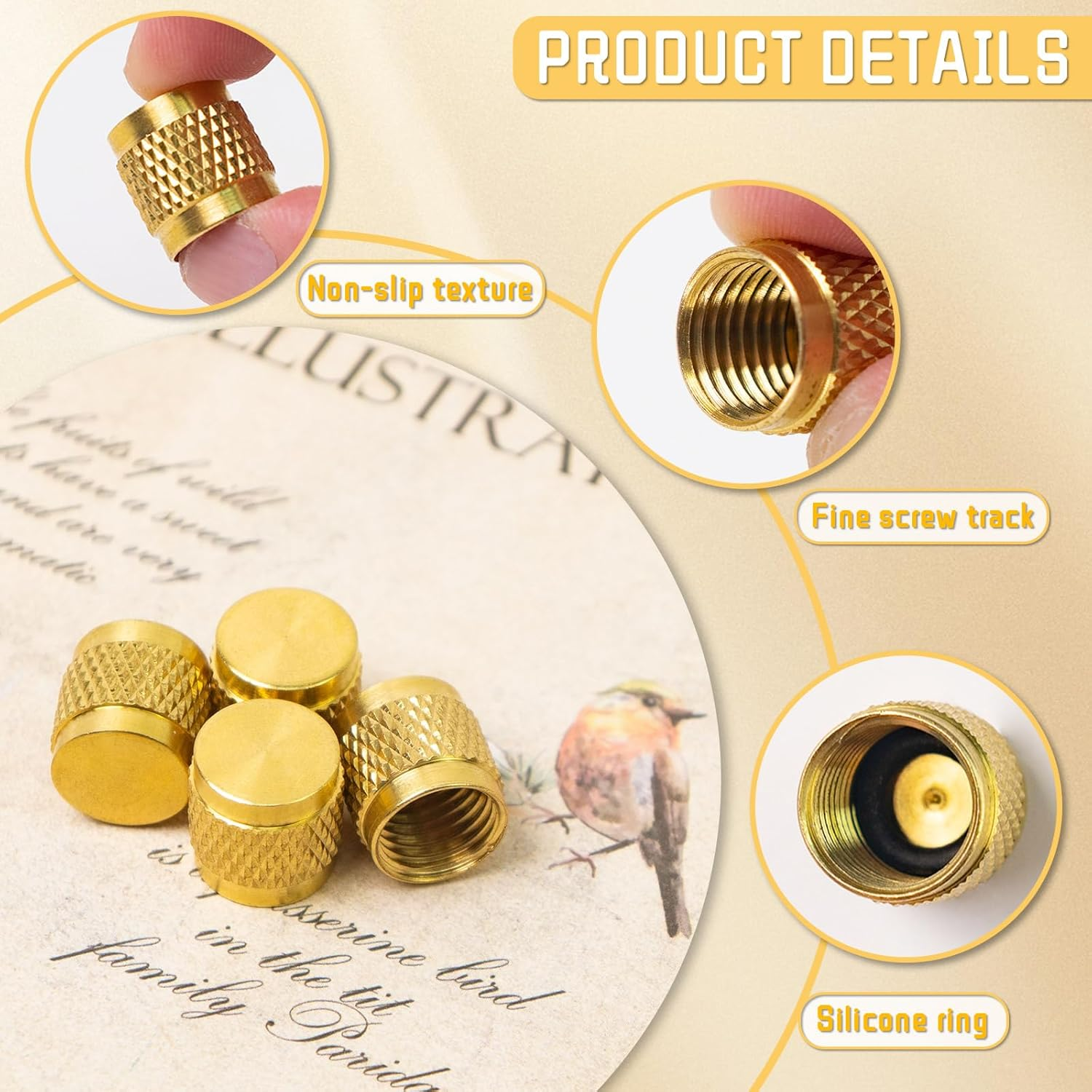 25 PCS 1/4 Flare Caps, Brass Valve Caps HVAC, round Brass Cap, Metal Valve Stem Caps for Air Conditioning Industry Tubing (Gold) image number 1