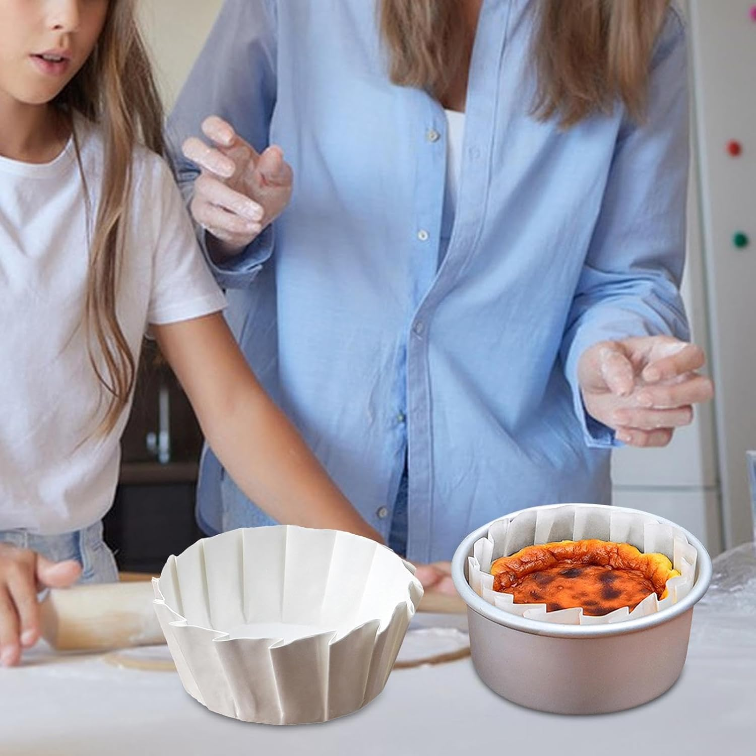 Maciun Cake Paper | 50X Oil-Proof Basques Cake Paper Liners | Parchment Paper Rounds, Paper Bakeware, Dessert Liners, Cupcake Wrappers for Oven, Air Fryer image number 5