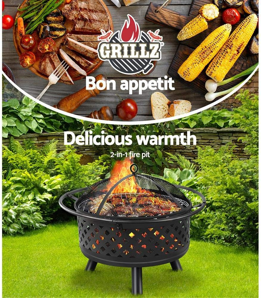 Grillz 30 Inch Portable Outdoor Fire Pit and BBQ - Black image number 5