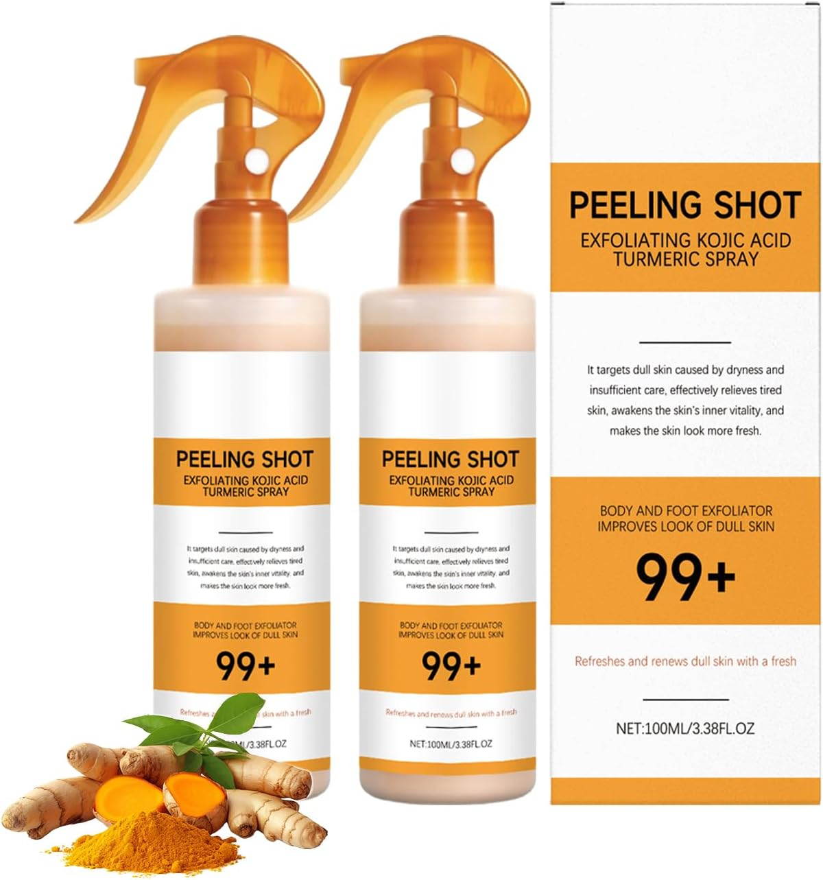 Peel Shot Keratin Care Kojic Acid Turmeric Spray, Exfoliating Brightening, Moisturizes and Smoothes Skin, Gentle Body Care for Smooth, Niacinamide for Face & Body - All Skin Types (3PCS)