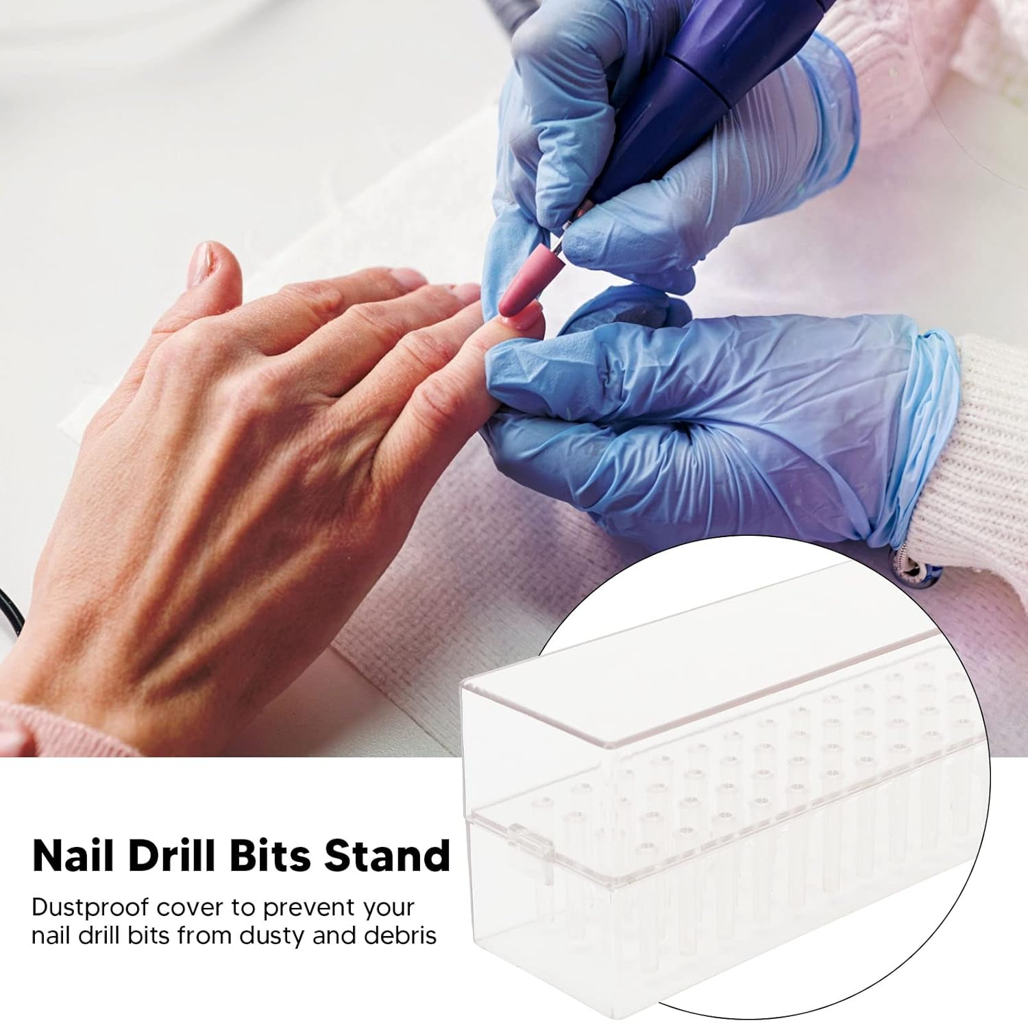 Nail Drill Bits Holder Stand, 48 Holes Drill Bits Display Organizer Box, Transparent Acrylic Dustproof Drill Bit Case, Portable Nail Bit Container Case for Home Use, Nail Salon image number 6