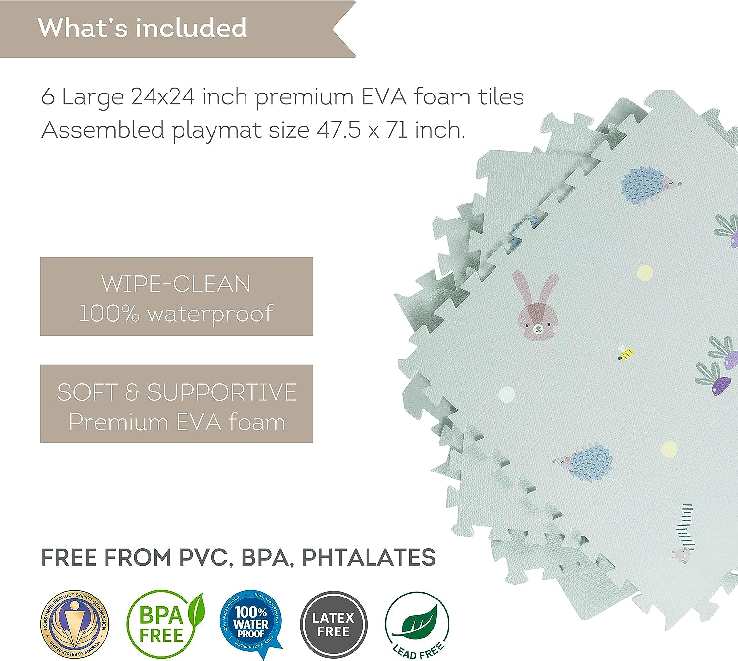 Taf Toys Soft Puzzle Mat - Play Pen Tummy Time and Crawling Mat for Baby with Interlocking Floor Tiles, 180X120 Cm Puzzle Floor for Infants and Toddlers (X-Large) image number 5