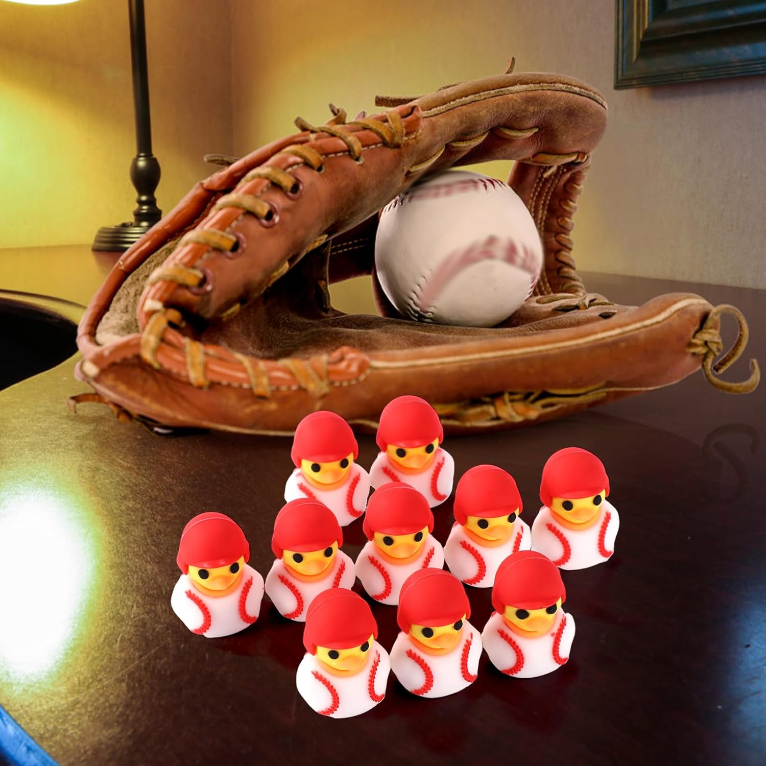 Lyreh 25Pcs Mini Baseball Ducks, PVC Funny Miniature Baseball Ducks Small Tiny Cute Bath Toys Practical Decoration Accessories for Sports Themed Party Birthday Bathroom Office Desk image number 6