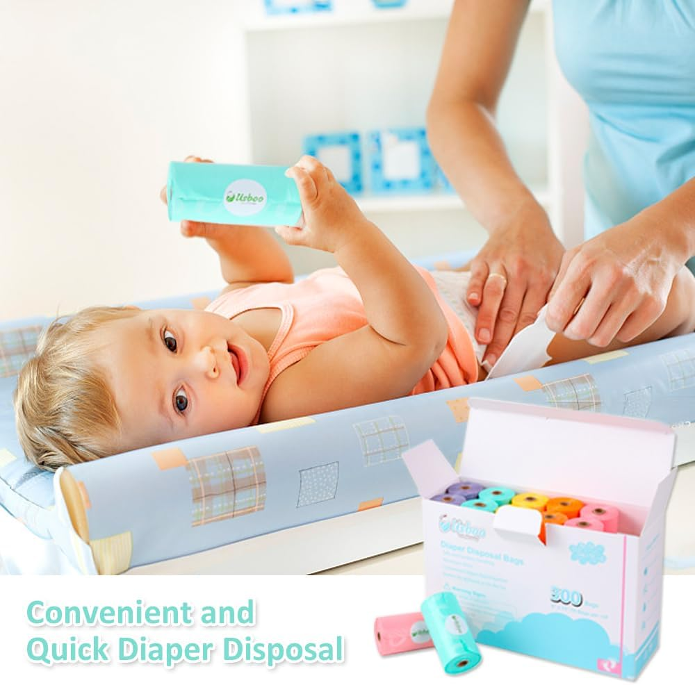 Diaper Bags Disposable for Baby, 20 Refill Rolls/300 Bags Waste Bags with Dispenser, Convenient and Quick Diaper Disposal, Rainbow image number 5