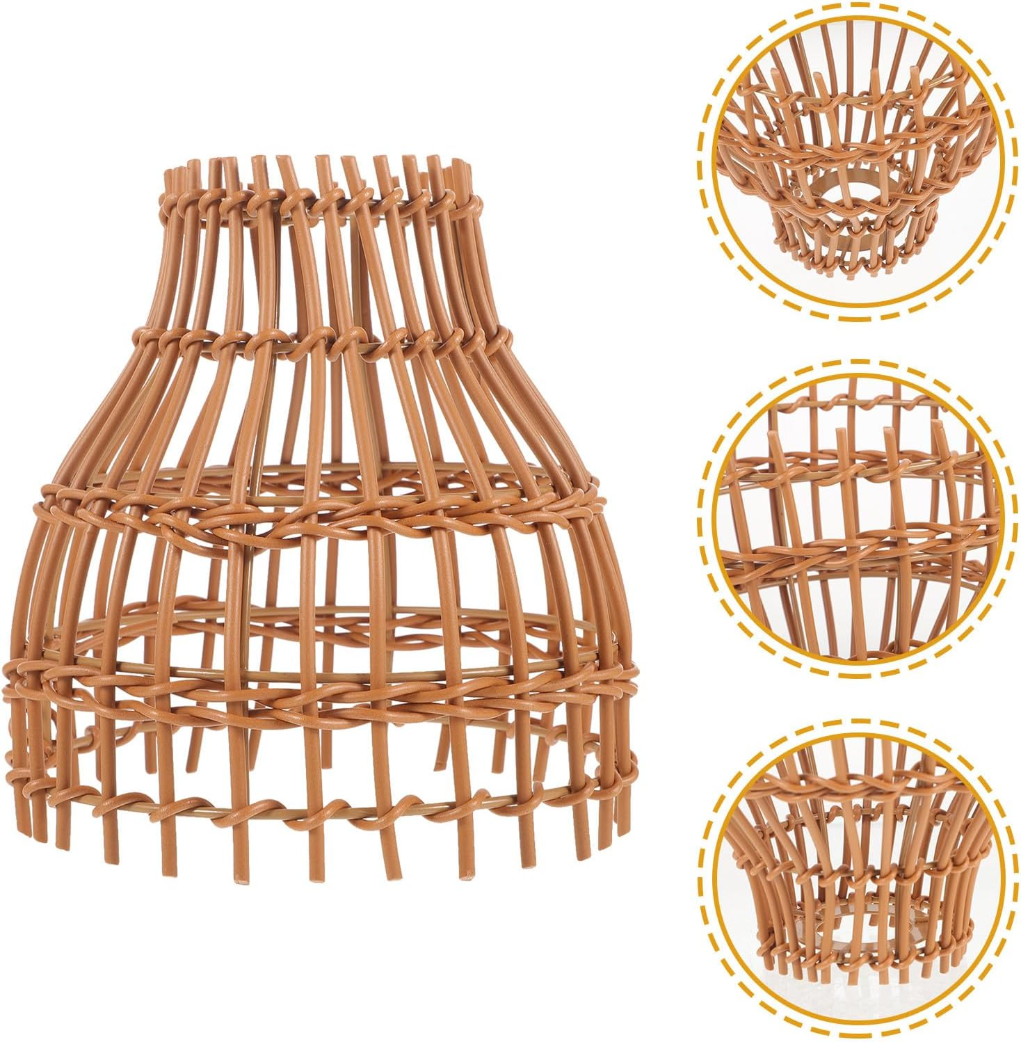 ULTECHNOVO Handmade Woven Rattan Pendant Lamp Shade For, Cover, Rustic Boho Lampshade Decoration for Dining Room and Study image number 4