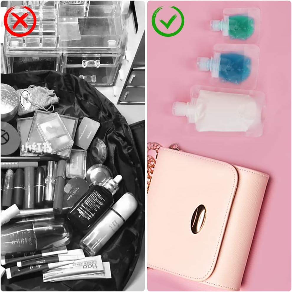 UHAPEER 32 Pcs Portable Travel Fluid Bags, Travel Refillable Empty Squeeze Pouches with Funnel, Plastic Travel Fluid Pouches for Toiletries, Portable Spout Pouches for Lotion Shampoo Face Cream image number 2