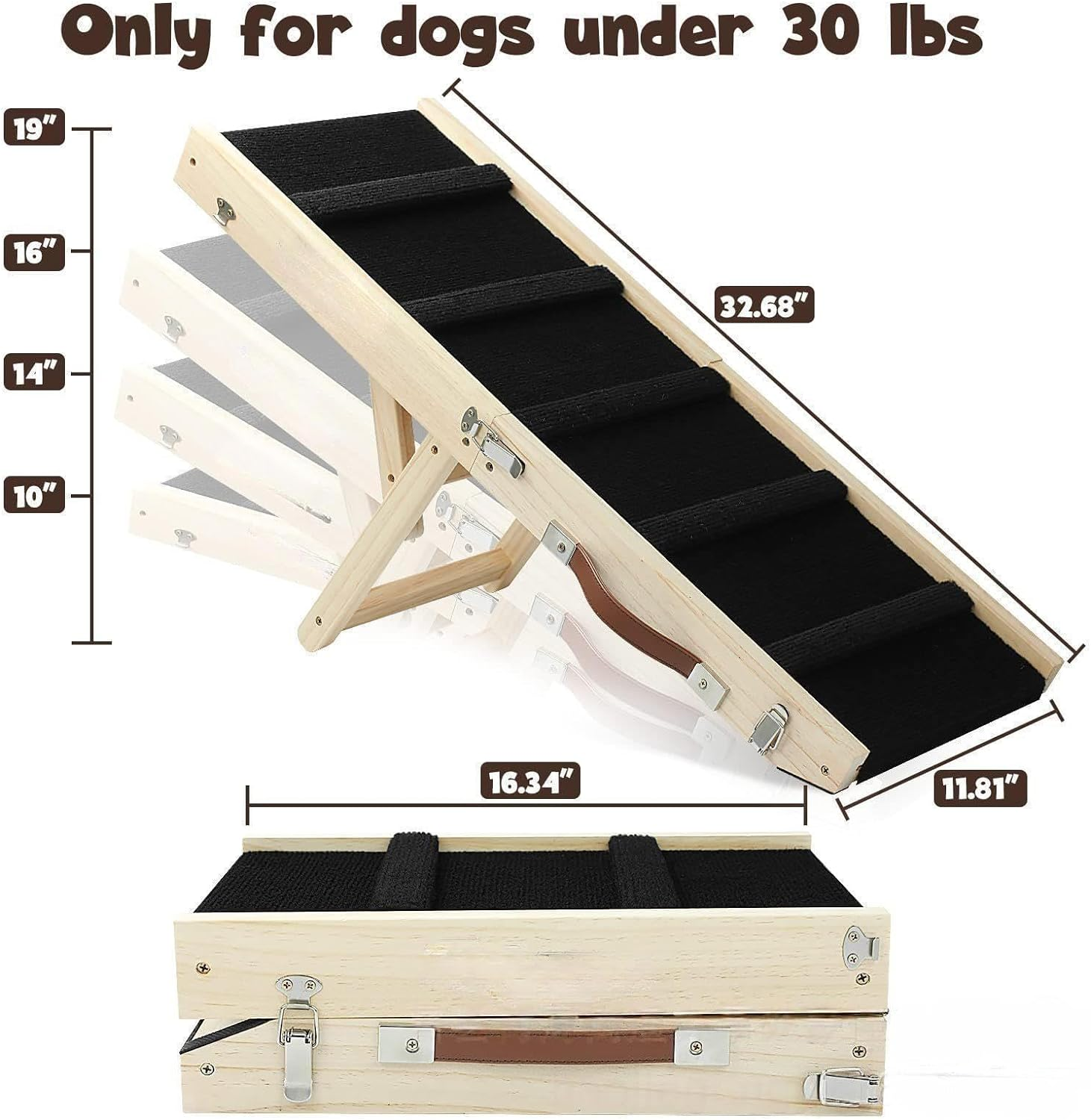 Dog Ramp Portable Folding, 80Cm Long Dog Stairs Pet Ramp 5 Adjustable 10" to 19" Non-Slip Truck Car Ramp Stairs Step Ladder for Pet Car Bed Couch Sofa (Black) image number 3