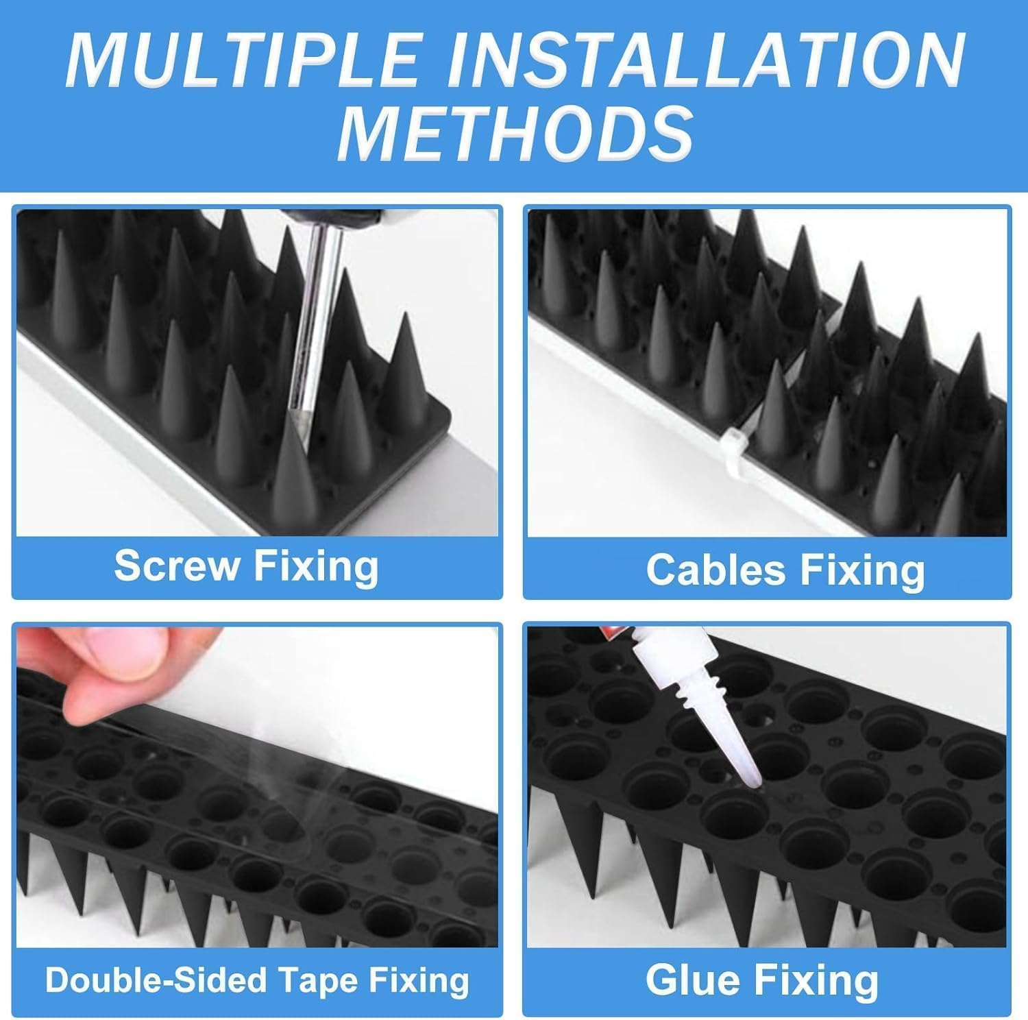 12Pcs Wall & Fence Spikes, Plastic anti Bird Spikes for Outside, Cat Squirrel Raccoon Pigeon Fox Intruder Deterrent Spikes, Bird Repellent Spikes for Garden, Balcony, Roofs, Gate Wall, Window (Black) image number 1