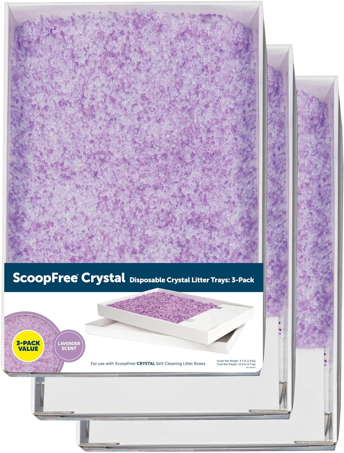 Petsafe Scoopfree Crystal Litter Tray Refills &ndash; Lavender Crystals, 3-Pack &ndash; Disposable Tray &ndash; Includes Leak Protection & Low Tracking Litter &ndash; Absorbs Odors on Contact image number 4